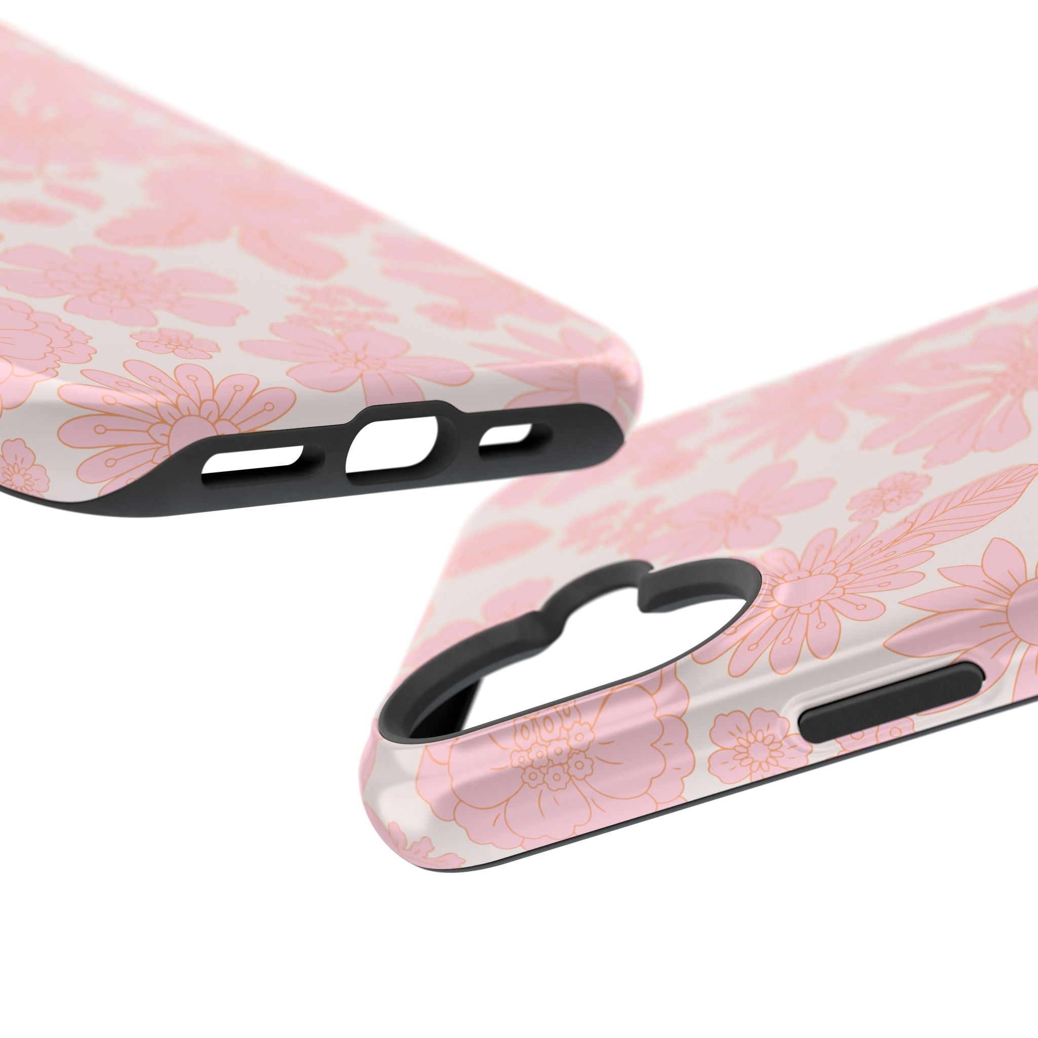 Pink floral MagSafe iPhone 16 case with cottagecore charm, offering cute phone cover protection for stylish aesthetics.