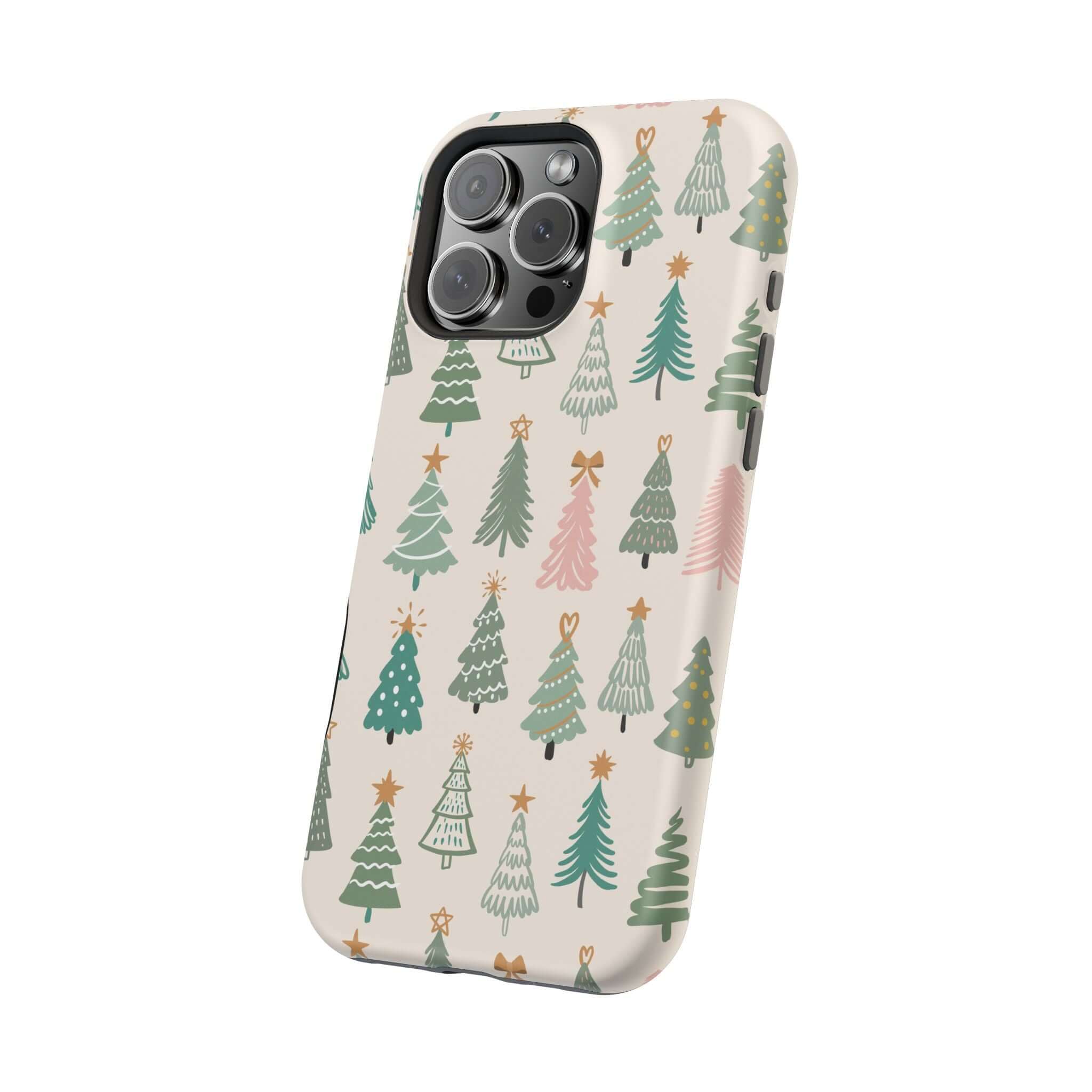 Festive O Christmas Tree MagSafe Case with holiday tree design, perfect Xmas phone cover.