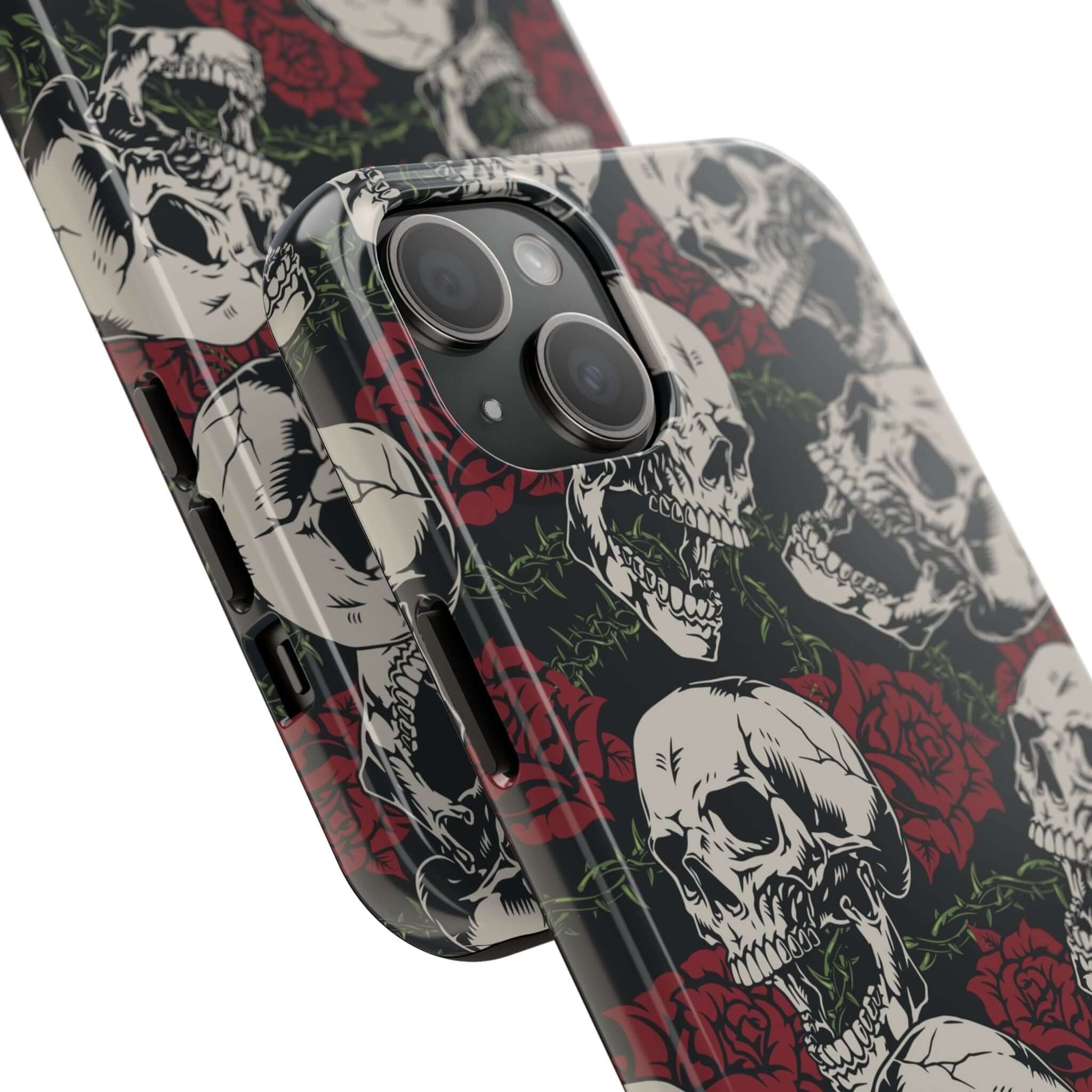 Baddie Girl Vibes Skull Rose Cute MagSafe iPhone 16 Case with Rebellious Biker Design and Beautiful Roses