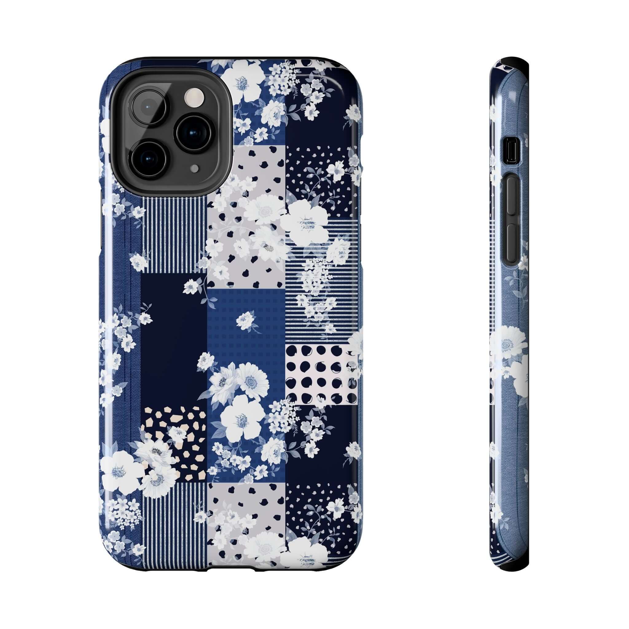 Sorority Book Club iPhone case, blue floral patchwork design, cute phone cover with flowers, phone case for iPhone and Samsung