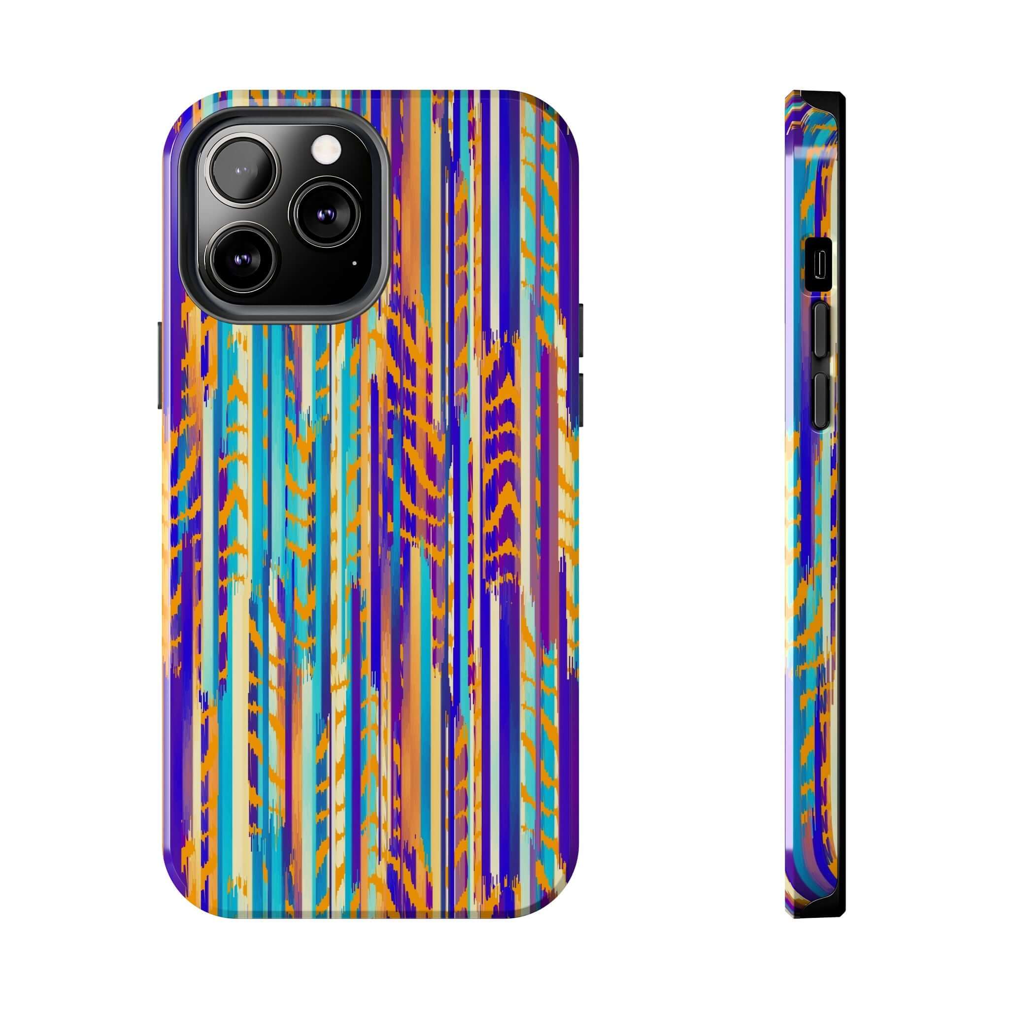 Colorful and cute abstract tie dye iPhone case with striped pattern, Trippy Weaver design.