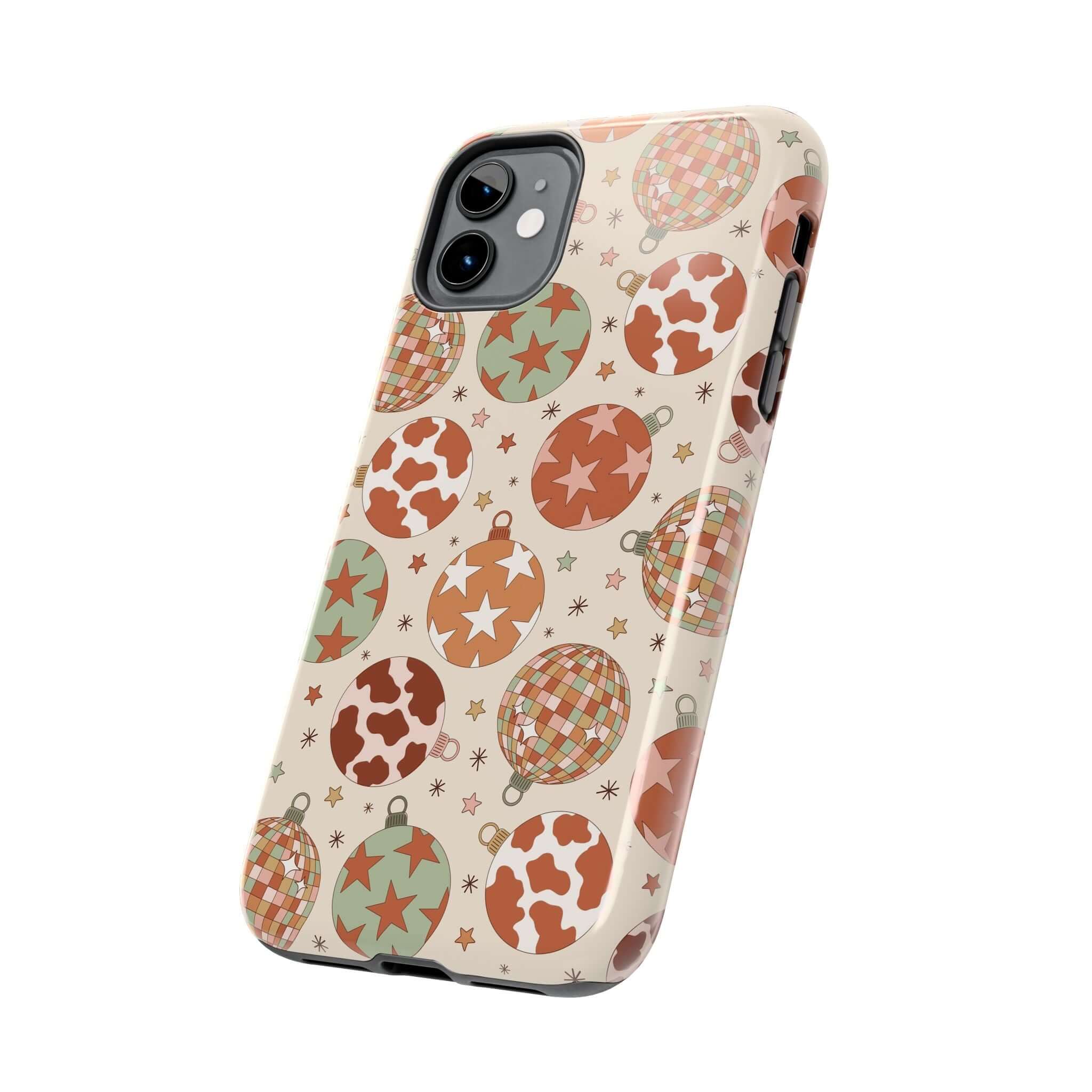 Cowgirl Christmas iPhone case with colorful holiday pattern, perfect cute phone cover gift for the festive season.