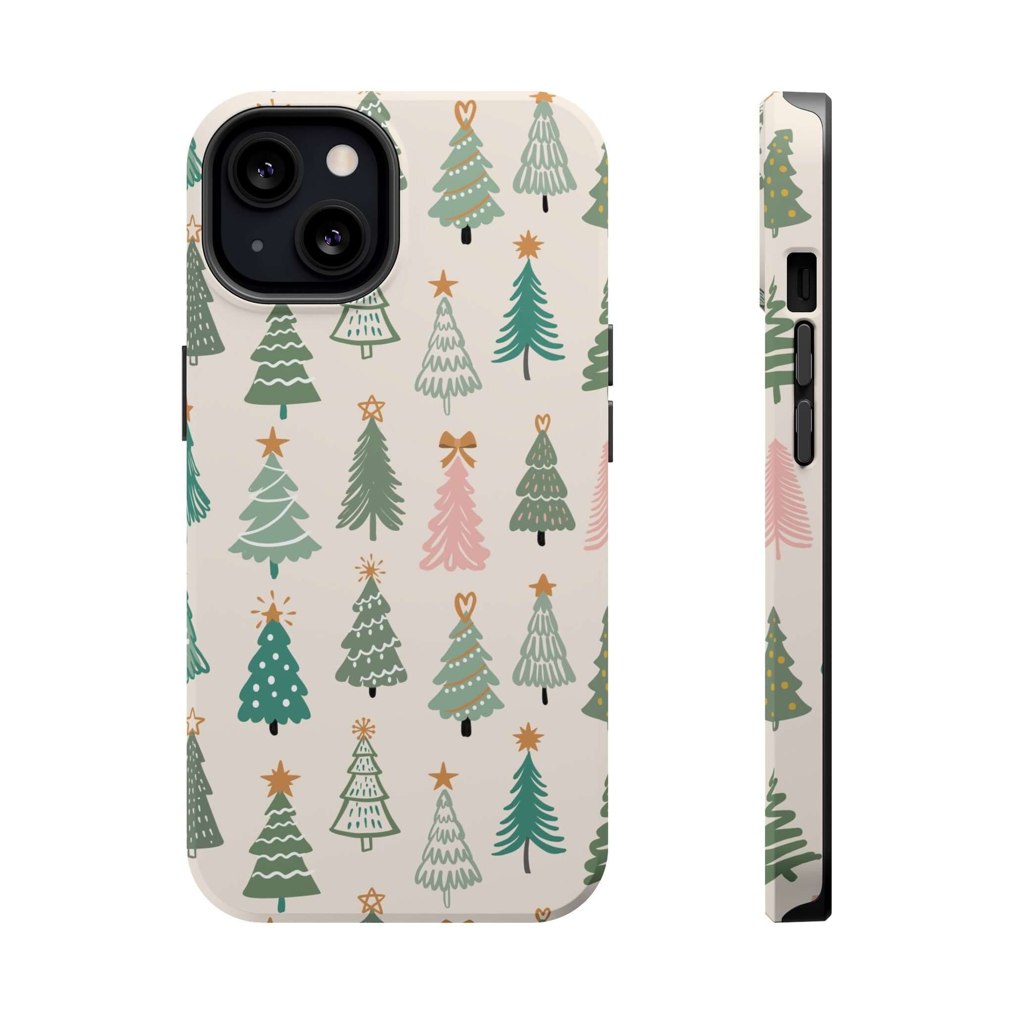 Festive O Christmas Tree MagSafe case with holiday tree design, perfect cute phone cover for holiday spirit and protection.