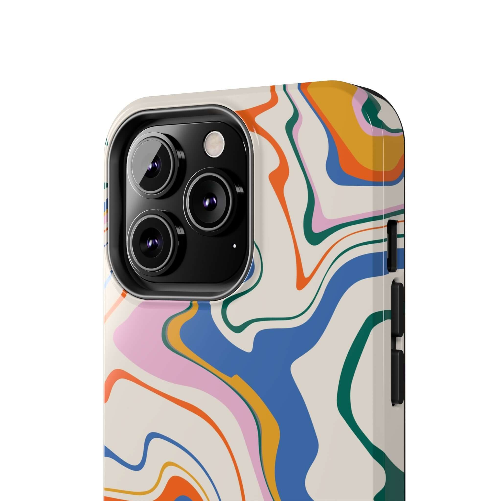 Colorful abstract phone case for iPhone 14 Pro Max with vibrant swirl design