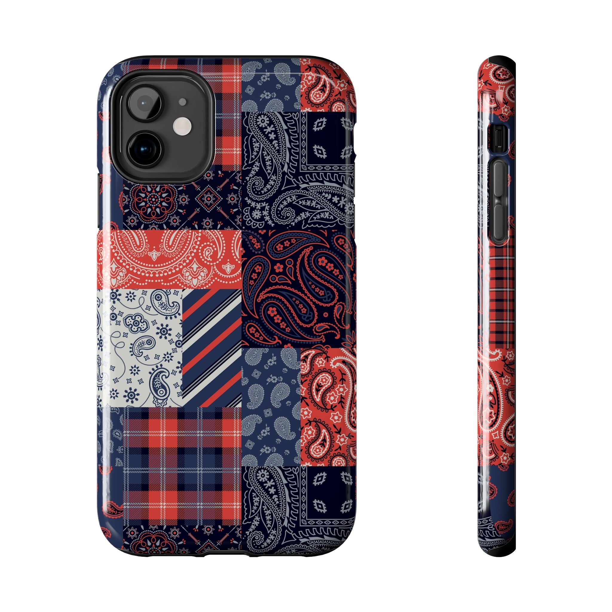 Cute bookish iPhone 14 Pro Bandana Patchwork Case for men with stylish and playful design to protect your phone and stand out.