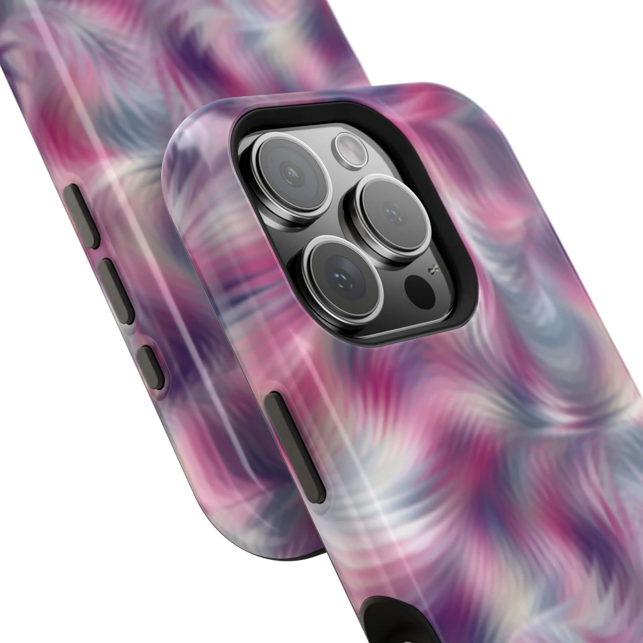 Purple Abstract MagSafe iPhone Case with Tie Dye Swirl Design, Cute and Quirky Phone Cover for a Playful Personality