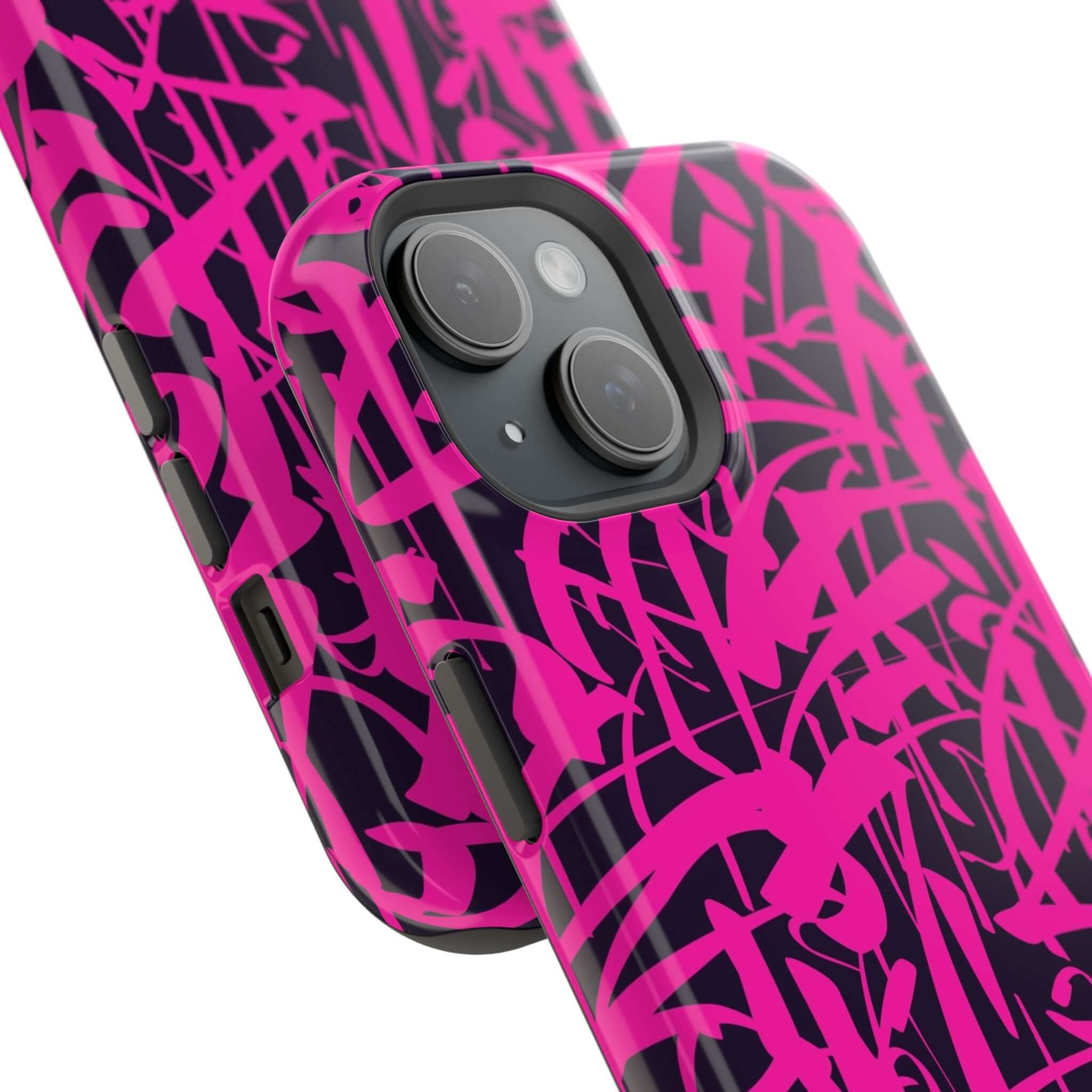 Colorful Midnight Pop pink art phone case showcasing unique design for stylish iPhone protection.