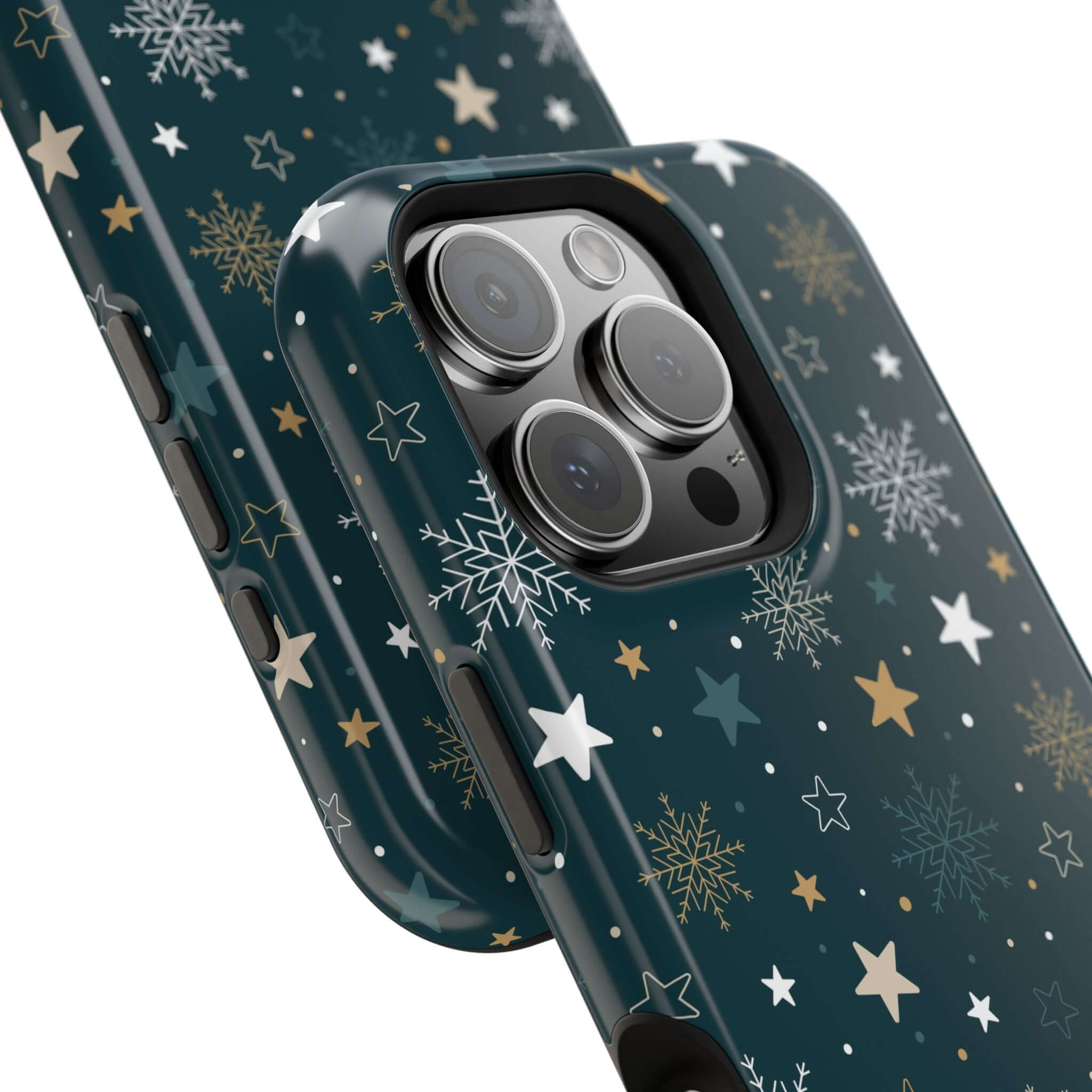 Frosted Wishes MagSafe Christmas phone case with festive star and snowflake design, perfect holiday phone cover.