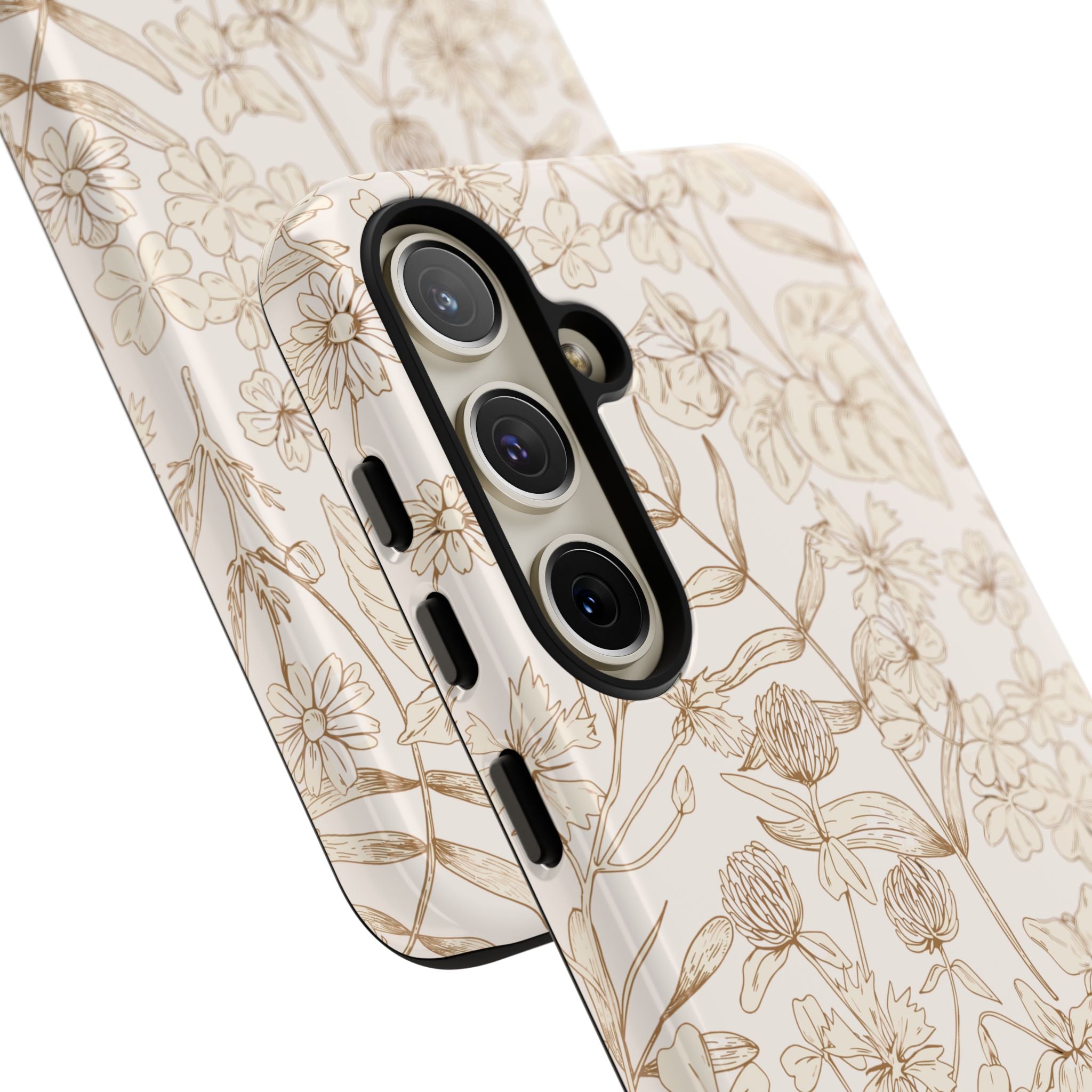 Beige Thyme and Tan Garden phone case with floral design, cute phone case for Samsung, stylish protection for iPhone 16