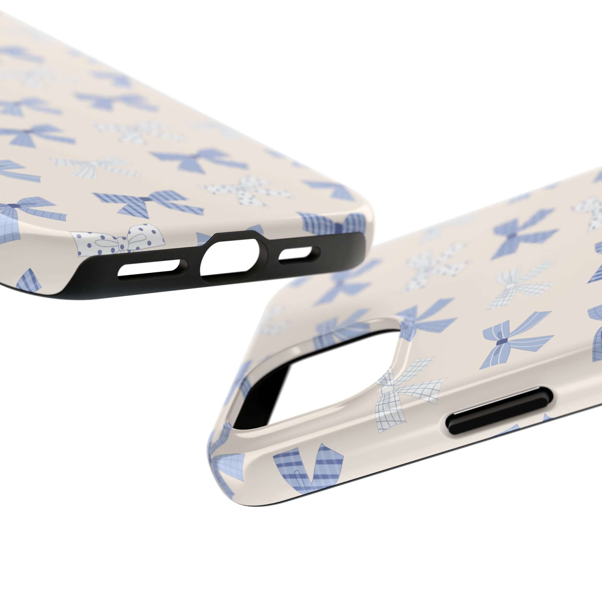 Cute phone case with blue bows, perfect for iPhone 16. Bride to Be Blue Coquette design adds fun protection.