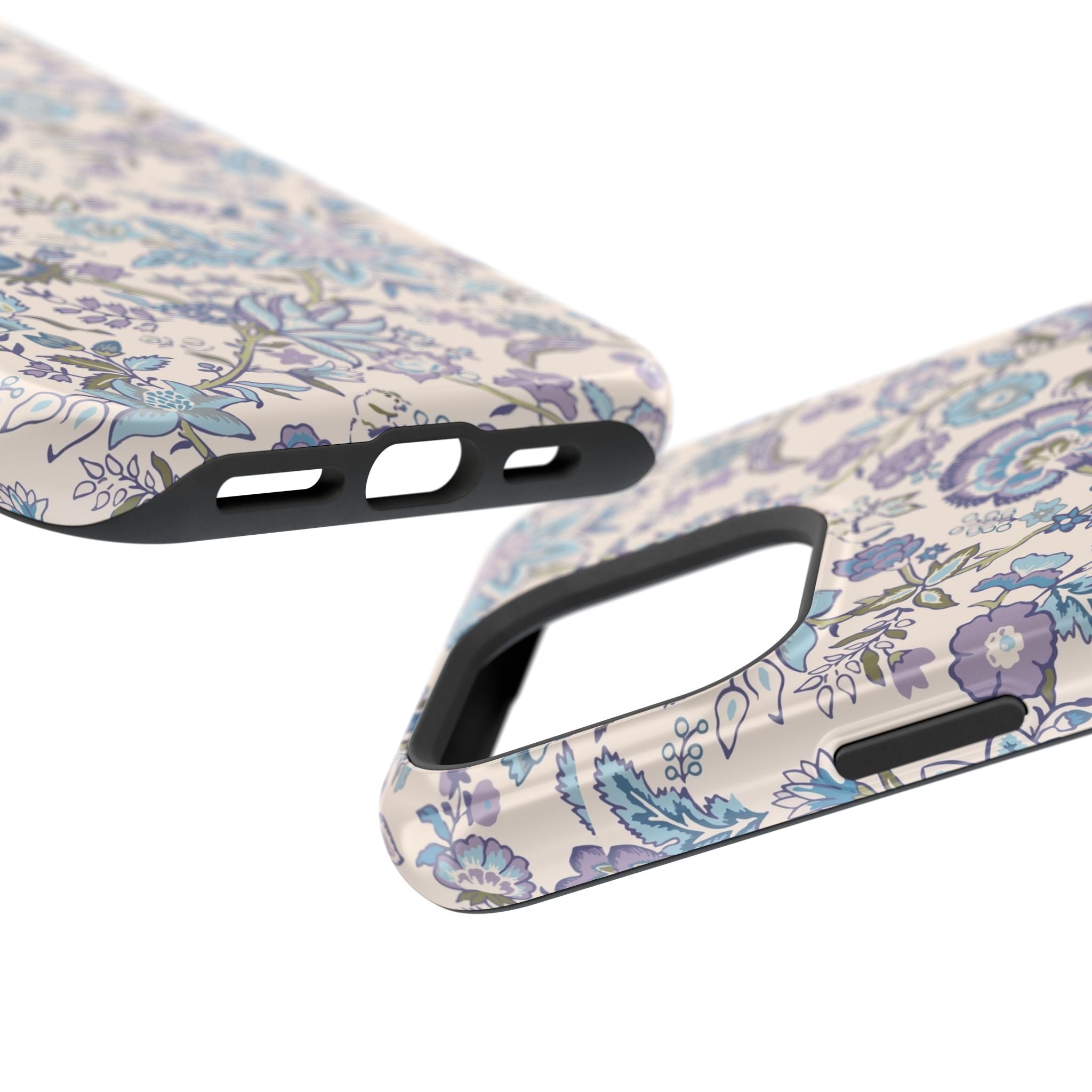 Blue CottageCore MagSafe iPhone Case with whimsical floral design, perfect for a cute phone cover and adding nature's touch to tech.