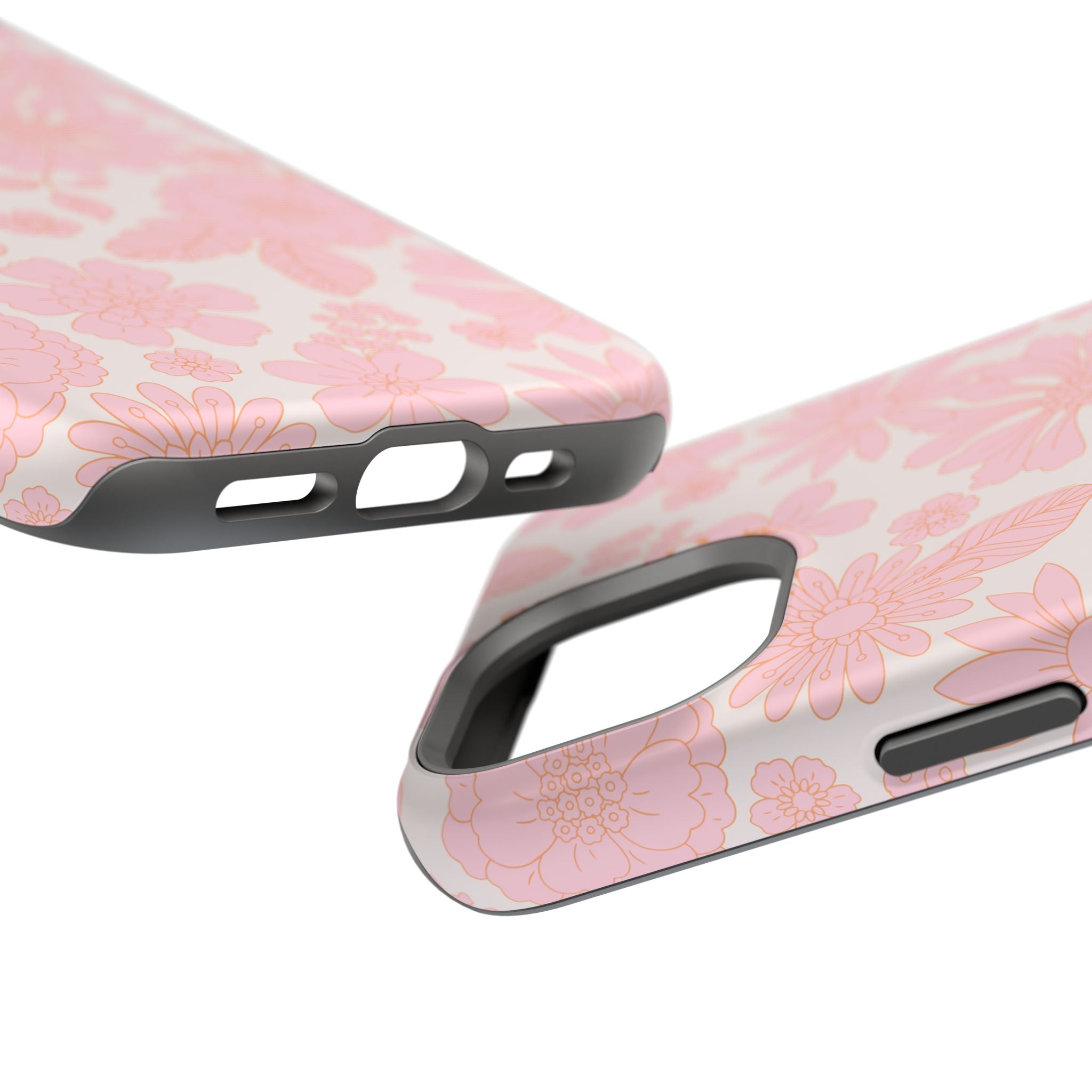 Pink floral MagSafe phone case for iPhone 16 with a charming cottagecore design, perfect cute cover for girly aesthetics.