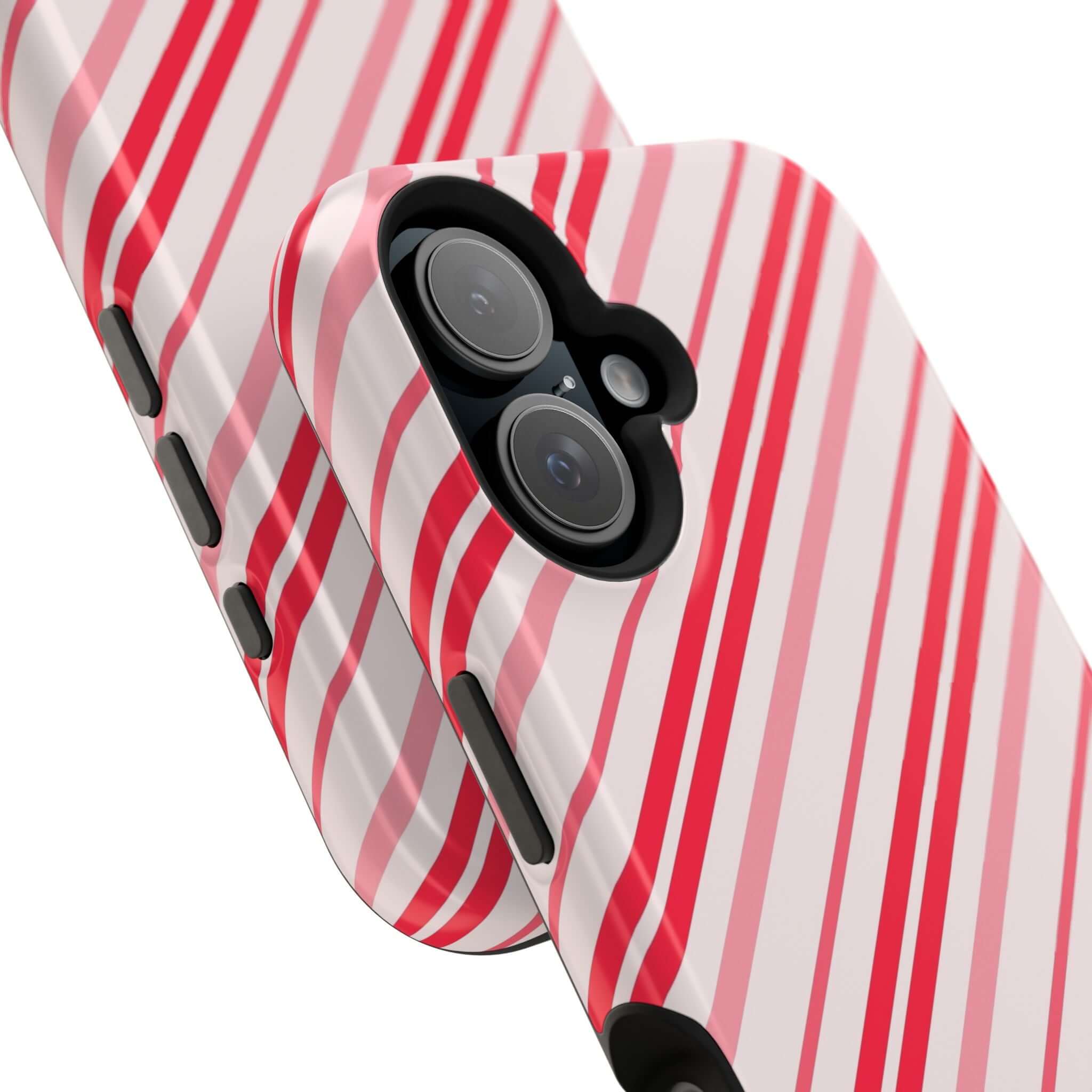 Festive Candy Cane Cutie MagSafe Case with holiday red and white stripes, perfect Xmas phone cover for Christmas cheer.