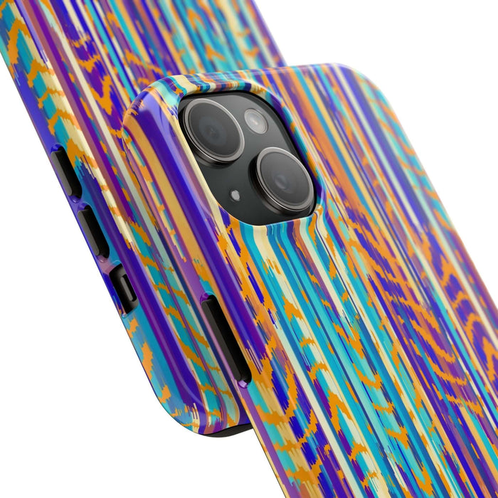 Colorful abstract tie dye iPhone case with vibrant patterns, showcasing a cute and unique design for phone protection.