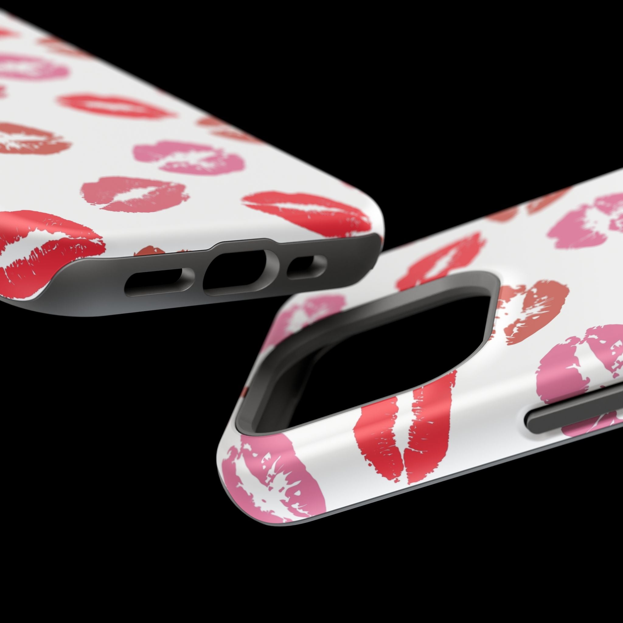 Cute phone case with red and pink kiss prints, perfect for protecting and styling your iPhone.