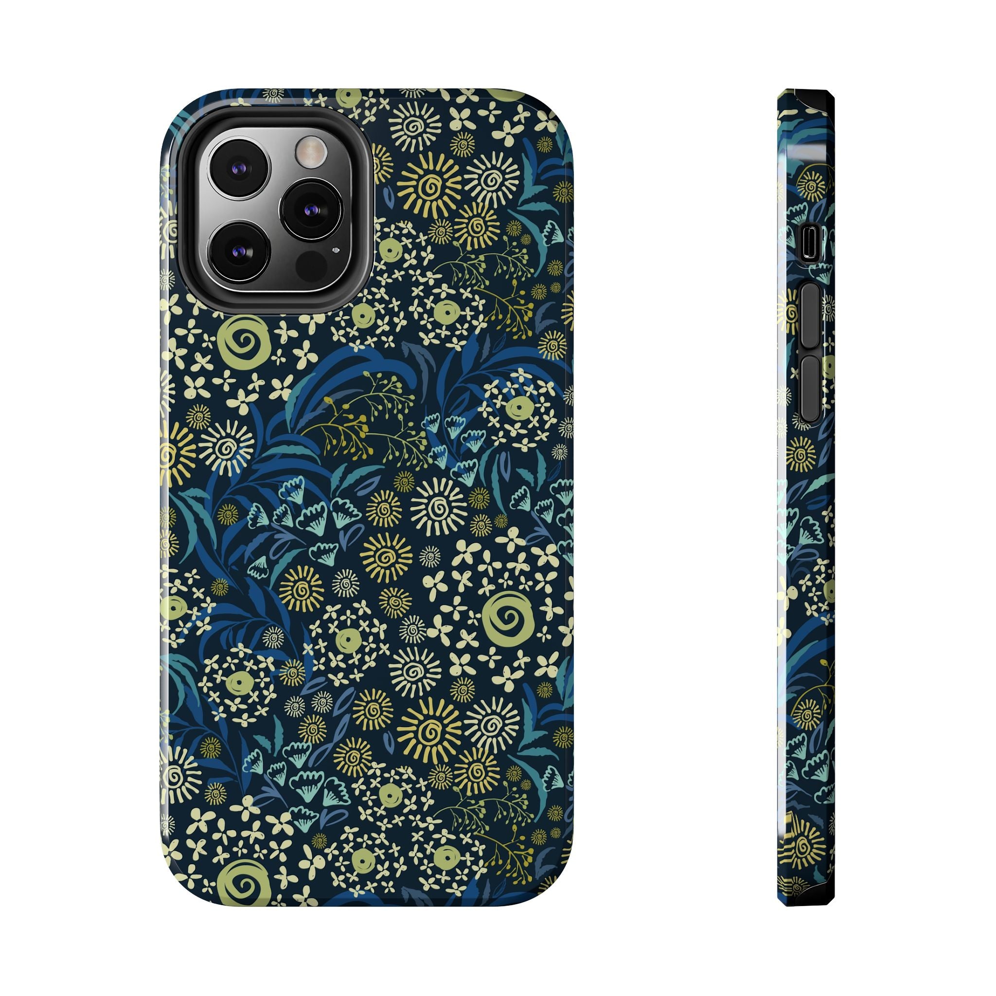 Botanic Breeze blue floral iPhone case cover with whimsical design, cute phone case for iPhone, protecting phone from scratches.