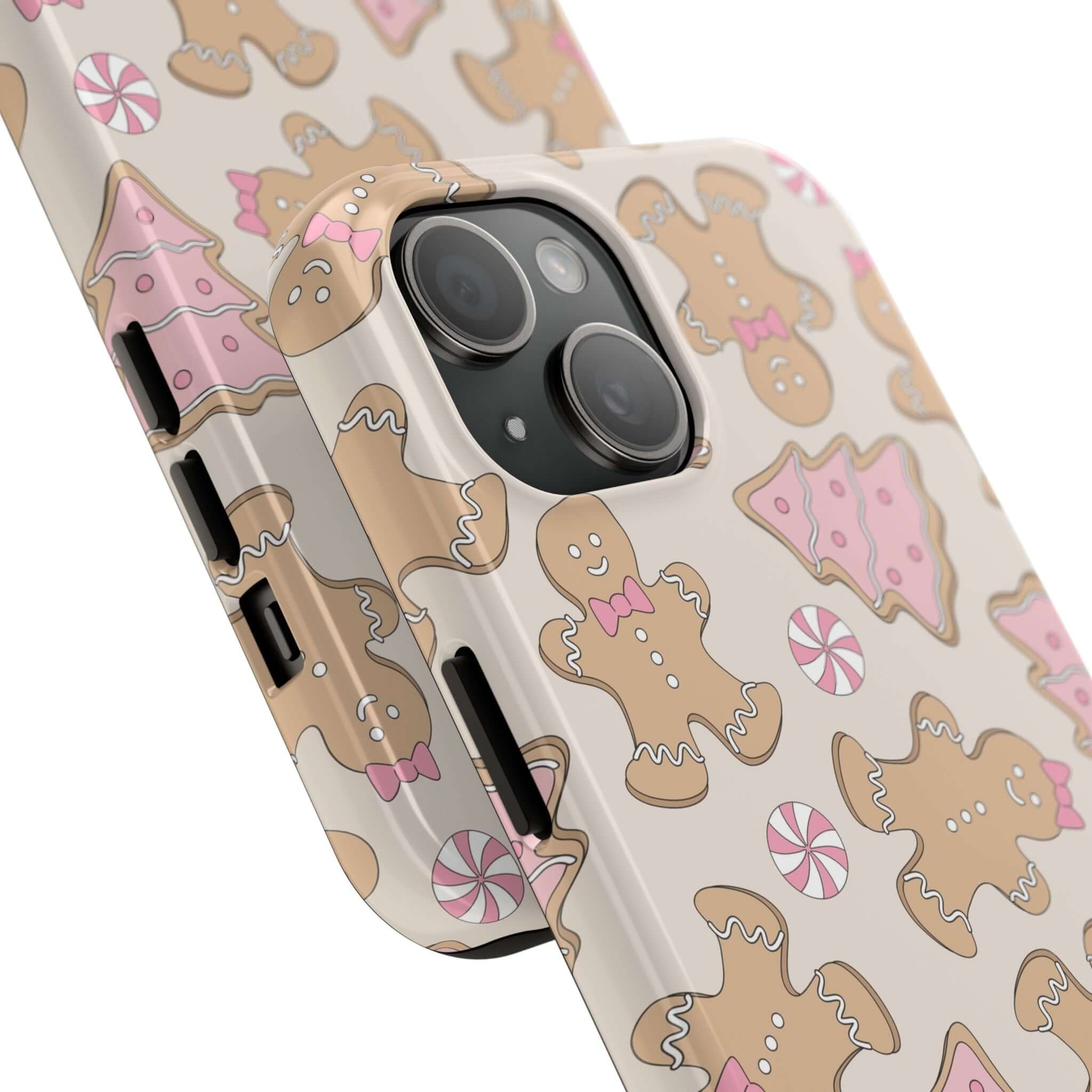 Cute Gingerbread Girlie Christmas phone case with pink holiday design, perfect for festive iPhone protection and gifting.