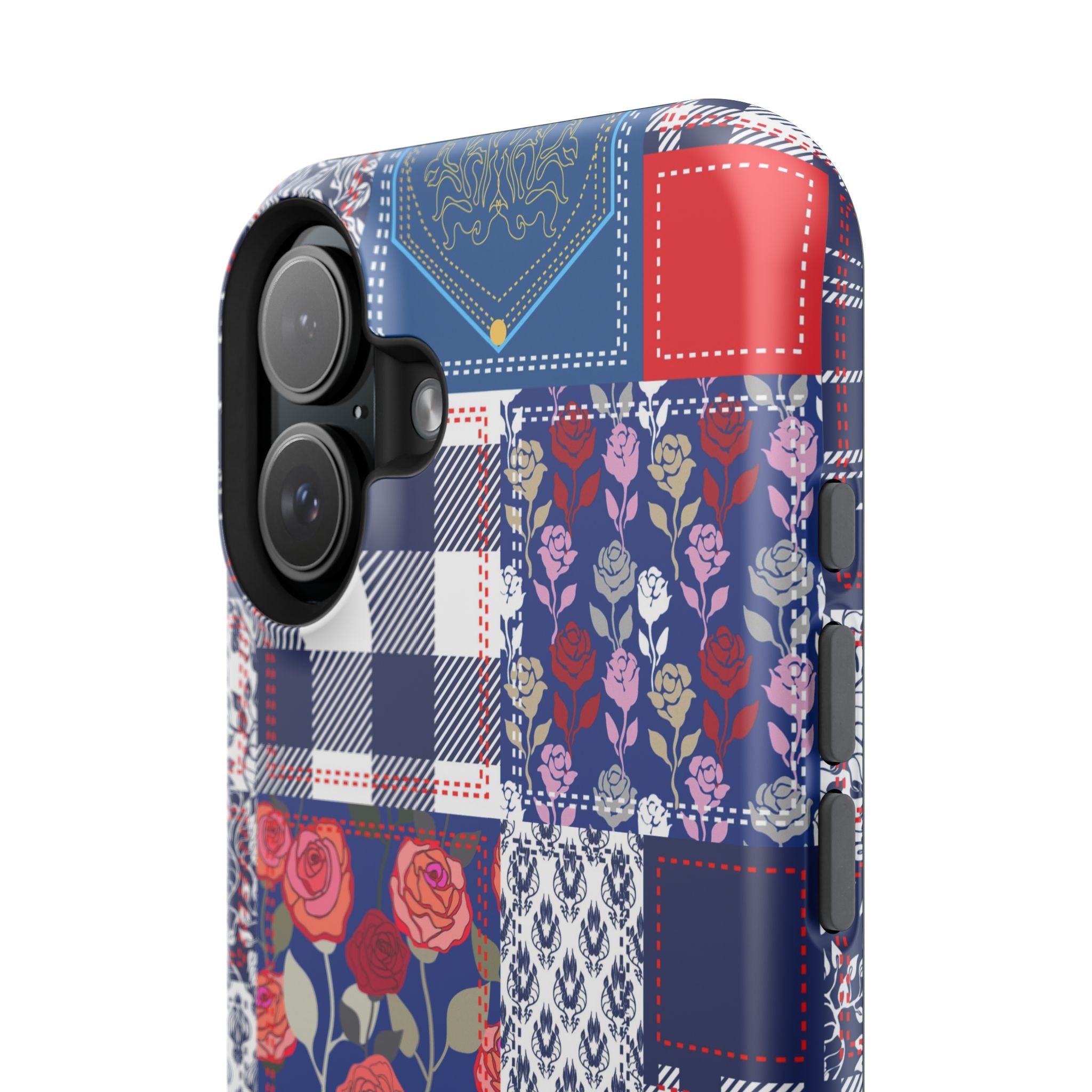 Crimson Bloom | Blue Patchwork Case