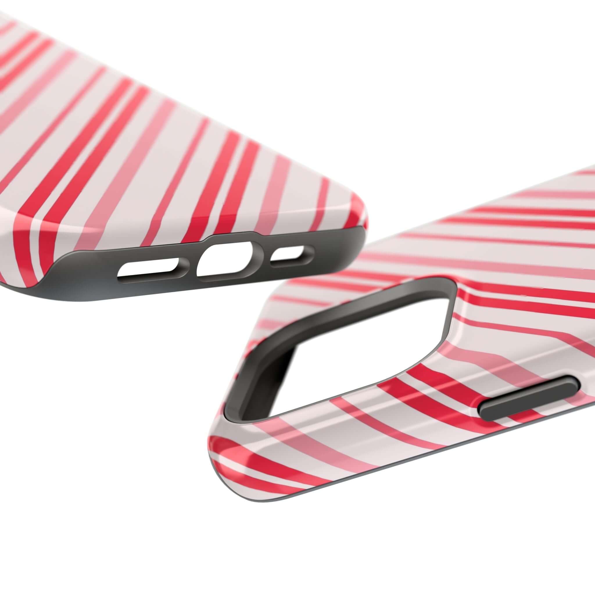 Festive Candy Cane Cutie MagSafe case, perfect Xmas phone cover with red stripes, adding holiday cheer and MagSafe convenience.