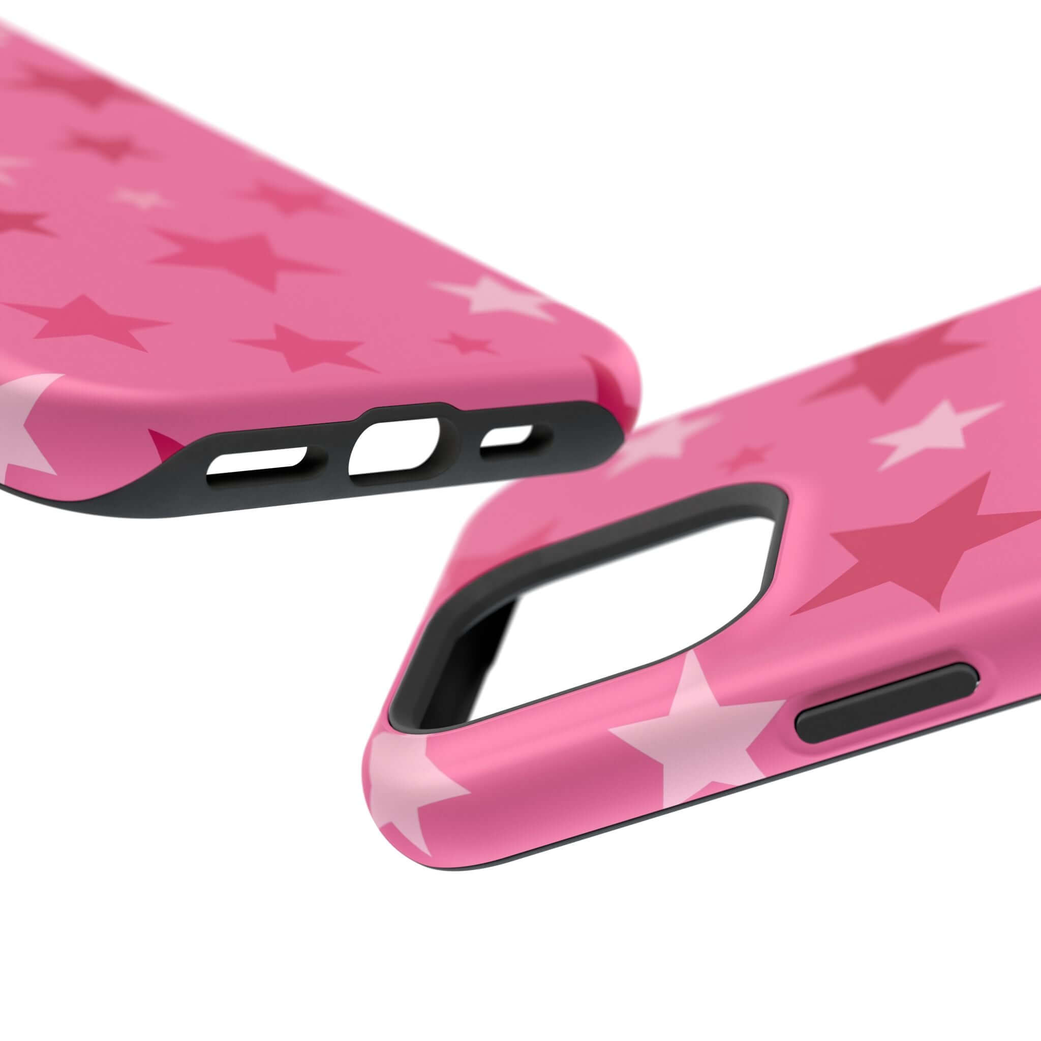 Cute pink iPhone case with star pattern, perfect for a stylish and protective accessory. Ideal for trendsetters!