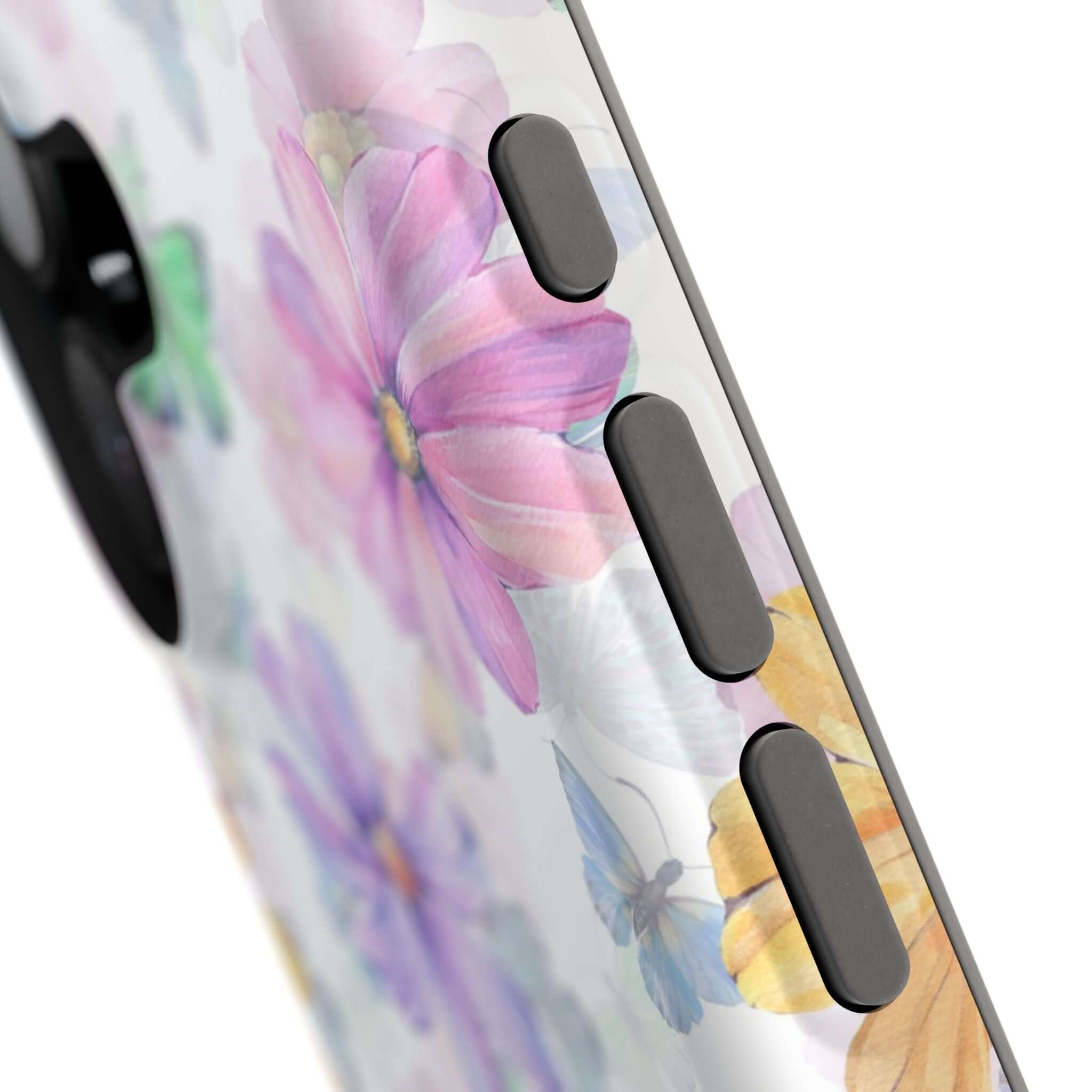 Cute MagSafe iPhone 16 case with watercolor butterfly and flower design - Fluttering Blooms protective phone case