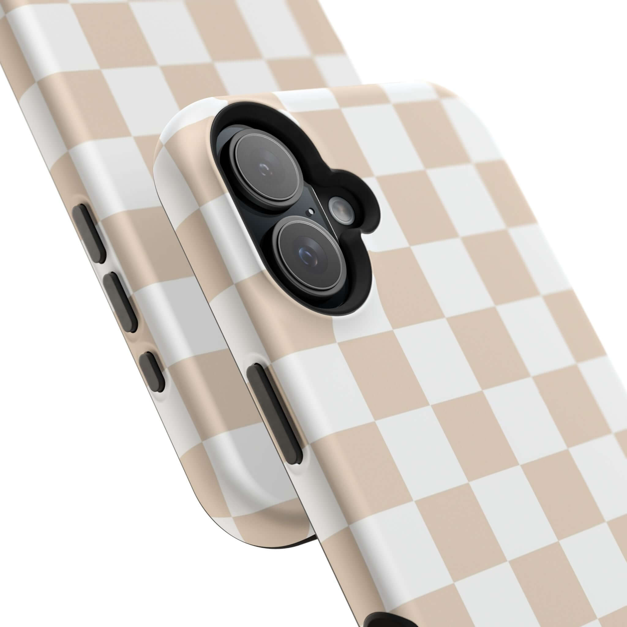 Cream checkered cute MagSafe iPhone 16 case, cute protective phone case in beige. Perfect for trendy and stylish phone protection.