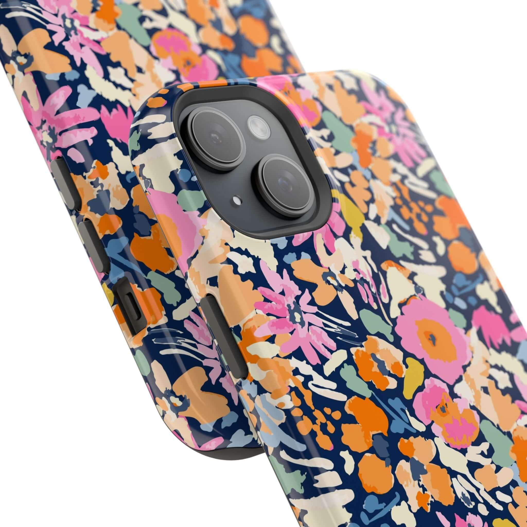 Botanic Burst colorful floral MagSafe case for iPhone 16, cute protective phone cover with whimsical design