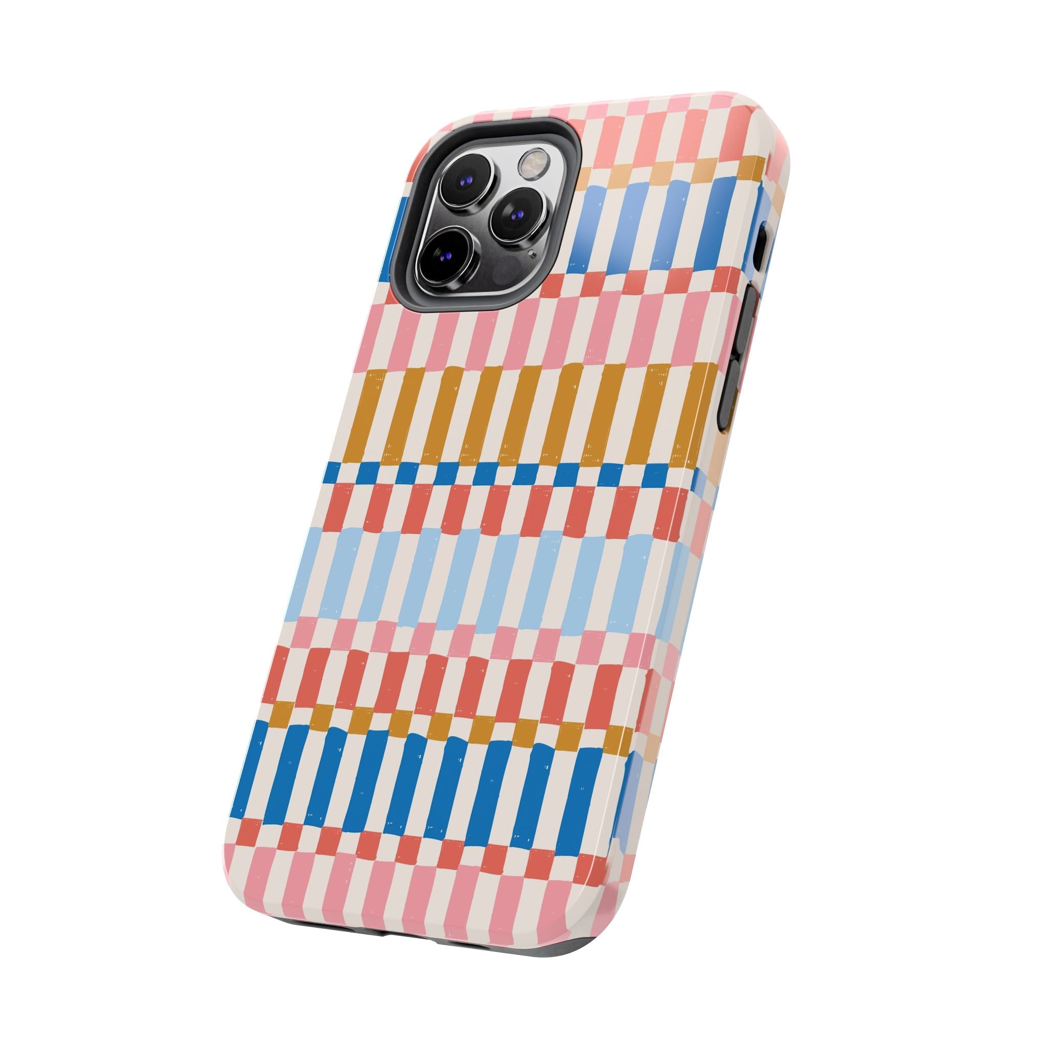 Vintage Colorwave Stripes iPhone case with vibrant, colorful stripes design; cute iPhone case cover for stylish phone protection.