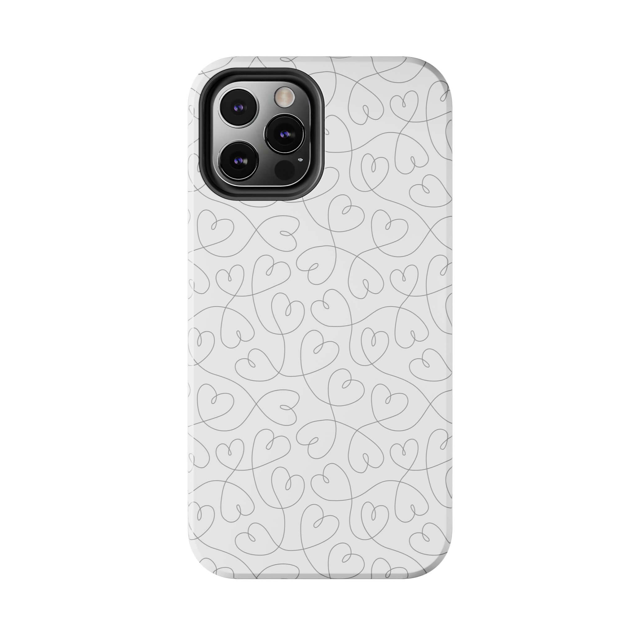 Silver Hearts Romance phone case for iPhone 14 Pro Max with abstract hearts, perfect for brides and weddings, cute and stylish design