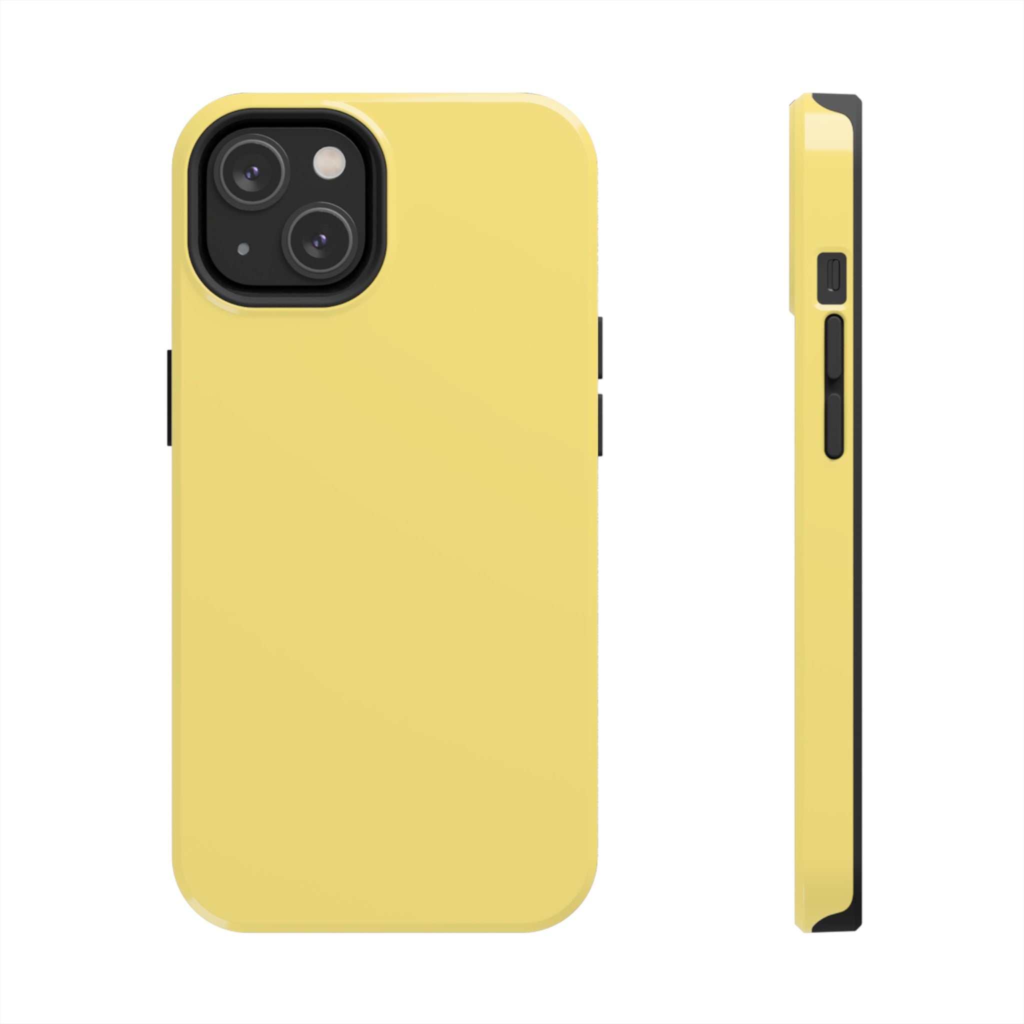 Solid yellow iPhone case, Lemon Drop, adds a pop of color. Cute phone case for iPhone; playful and stylish design.