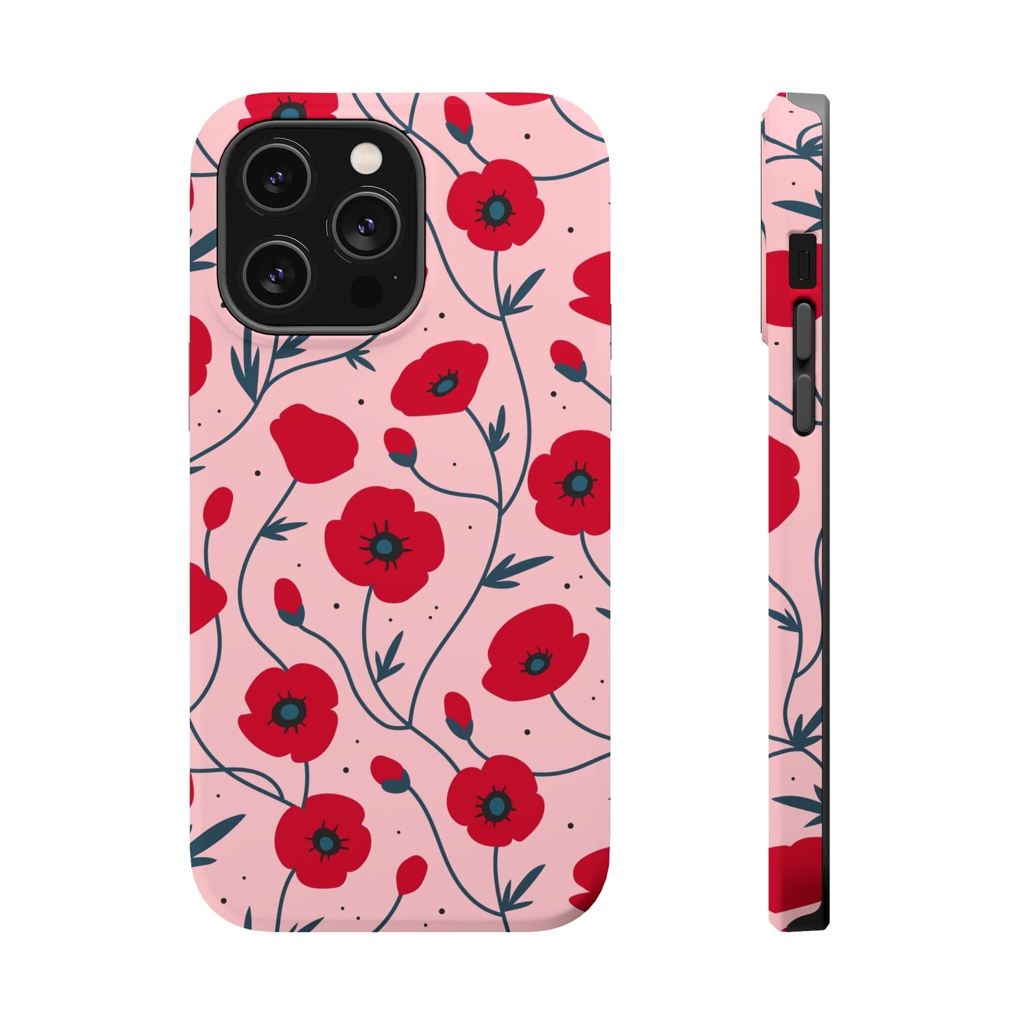 Cute pink floral iPhone case by Pink n Poppy with red flowers, stylish and functional with free shipping, perfect for blooming beauty.