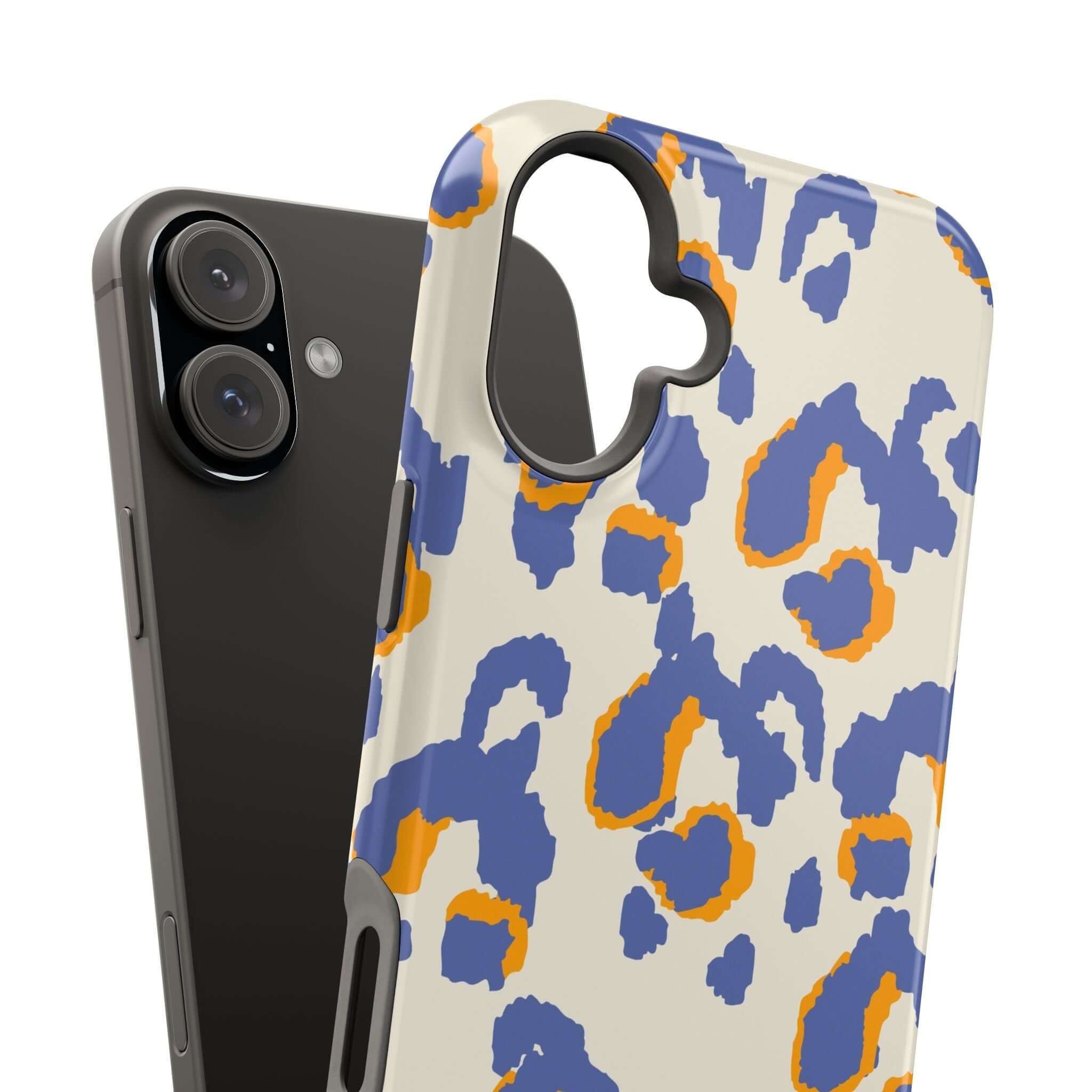 Blue Leopard Print iPhone Case with MagSafe, Cute and Colorful, Abstract Design for Stylish Phone Protection