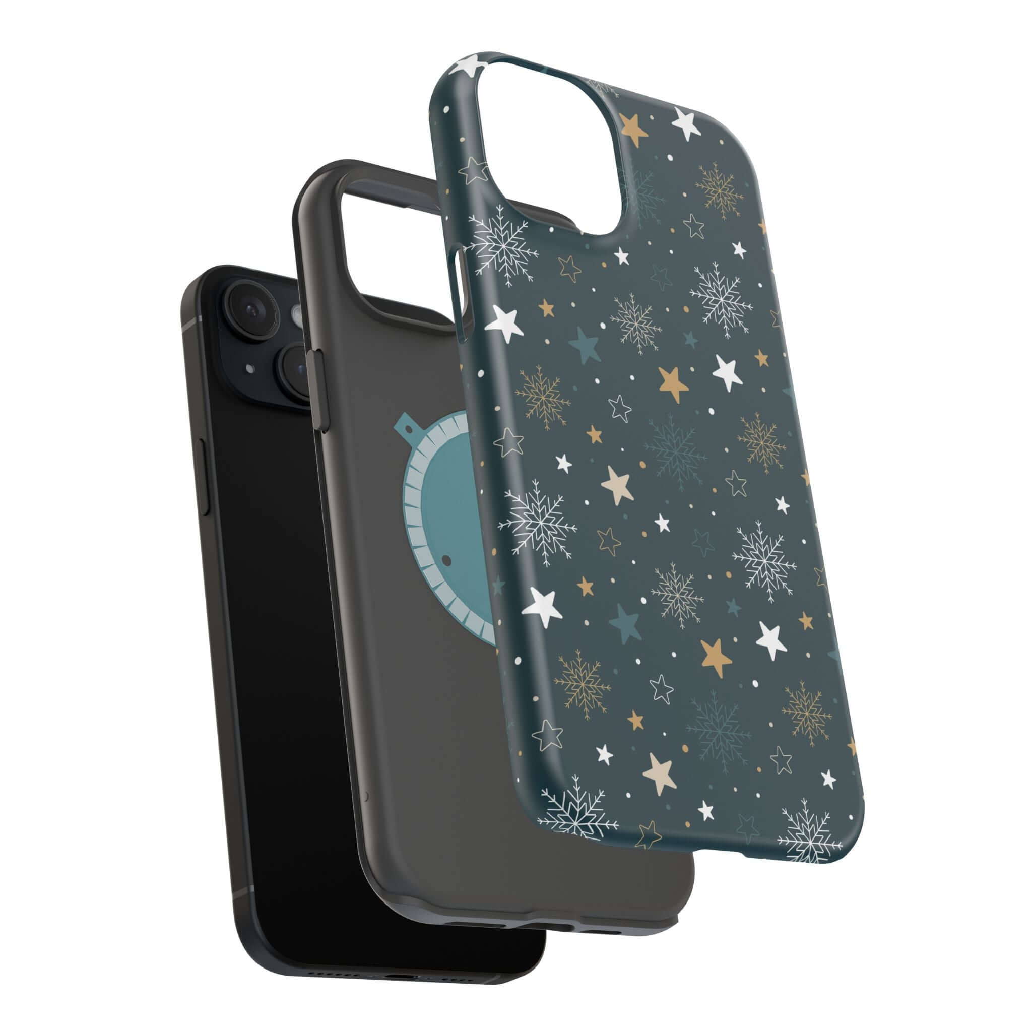 Frosted Wishes MagSafe Christmas phone case with stars and snowflakes, perfect holiday accessory with cute design and secure charging.