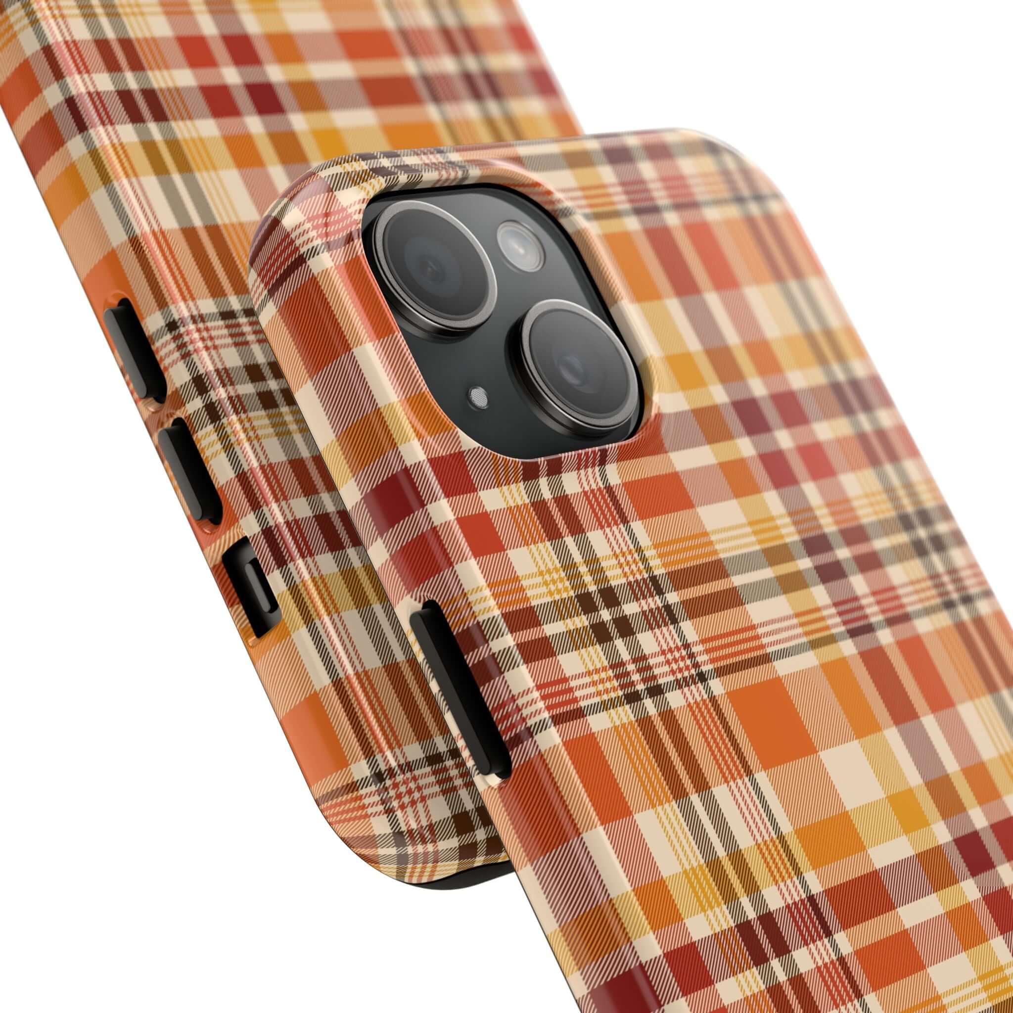 Autumn Air Fall Plaid Case for iPhone with a colorful plaid design, perfect as a Halloween phone case and cute fall iPhone case