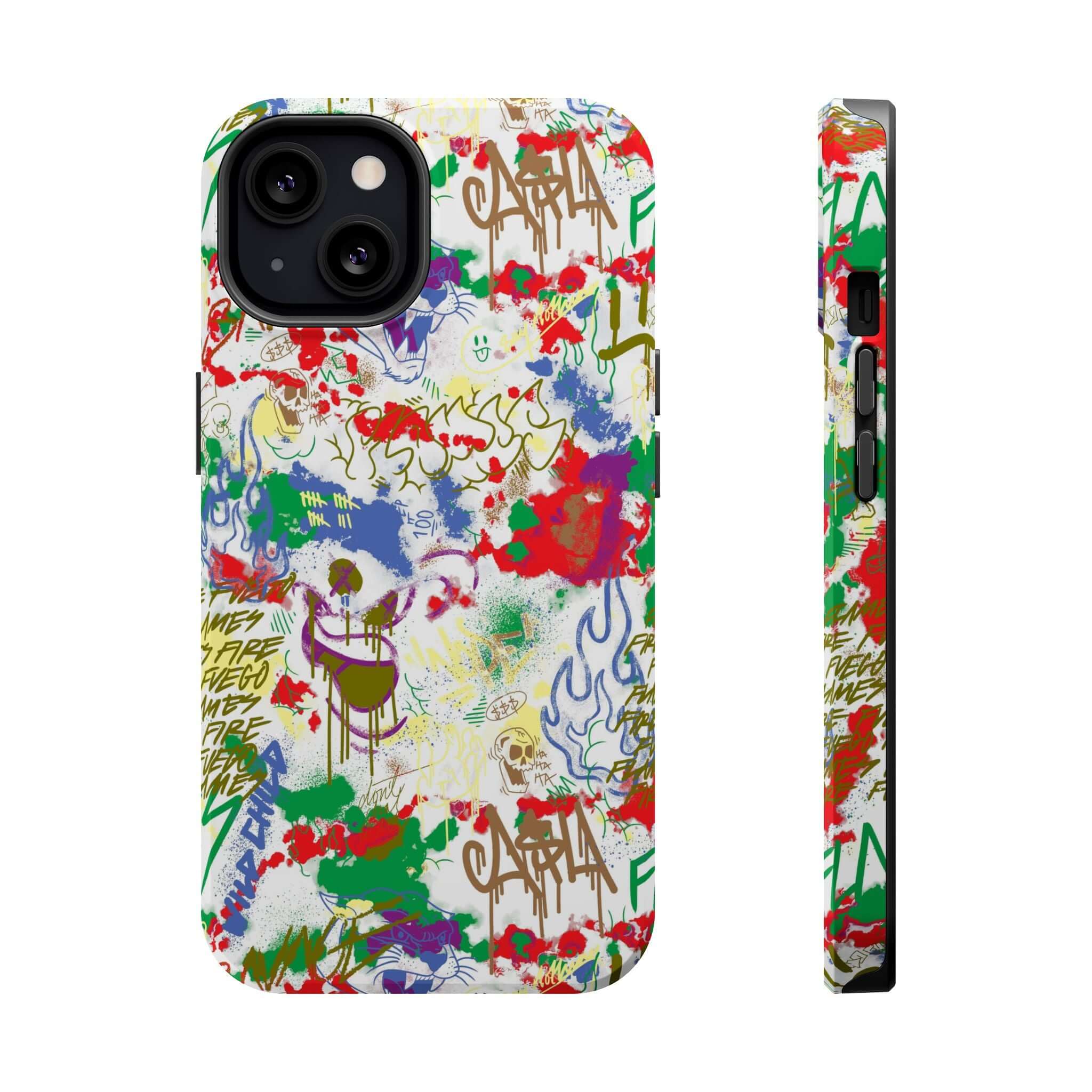 Colorful graffiti iPhone case featuring street art design, perfect cute phone cover for art lovers and trendy protection.