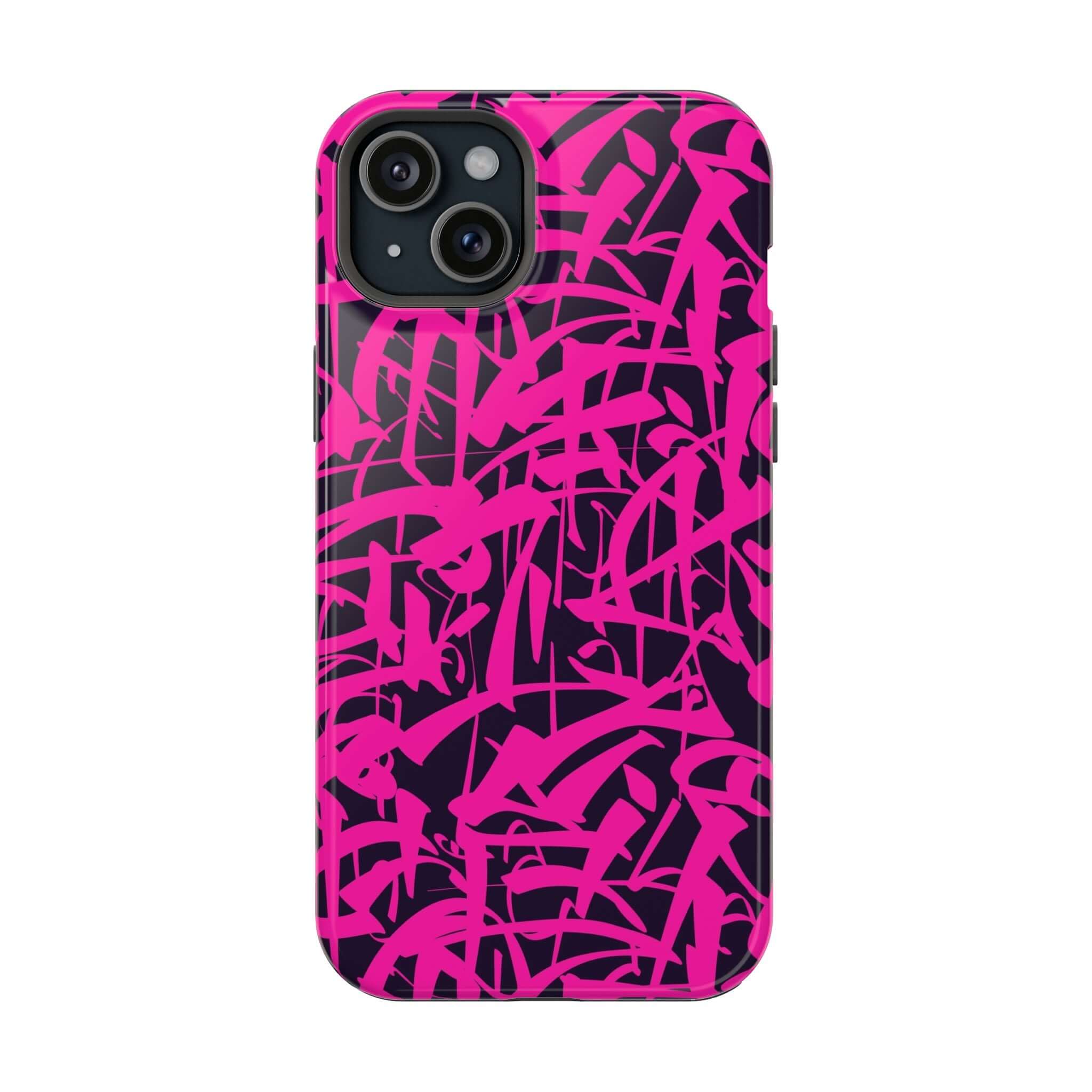 Colorful Midnight Pop pink art phone case for iPhone, showcasing a fun and playful design. Perfect cute phone cover!