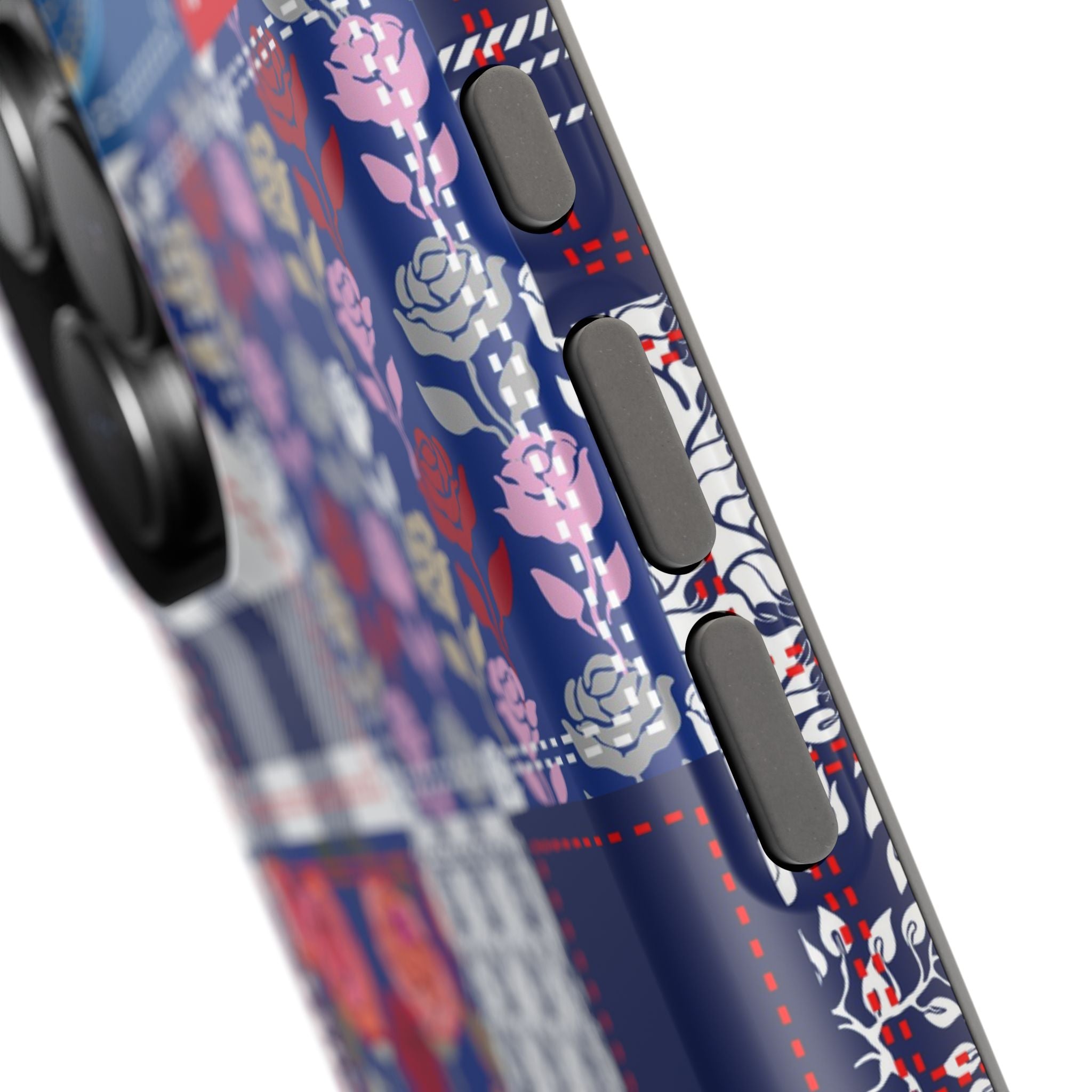 Crimson Bloom | Blue Patchwork Case