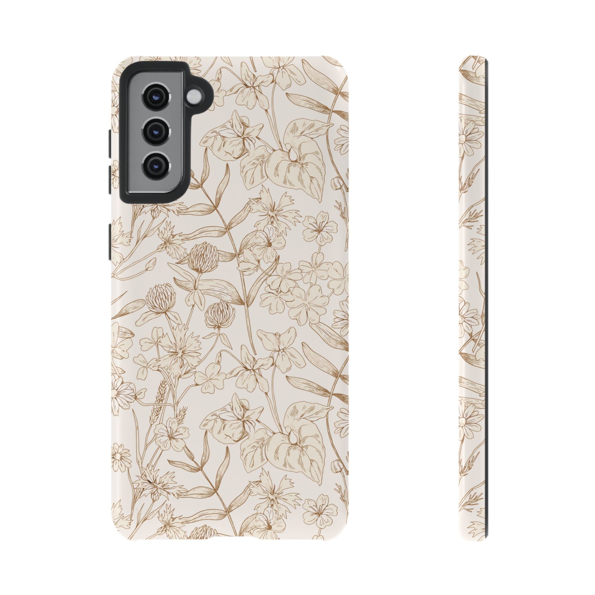 Beige Thyme Tan Garden Phone Case with floral design for Samsung, cute phone case for iPhone 16, nature-inspired protection.