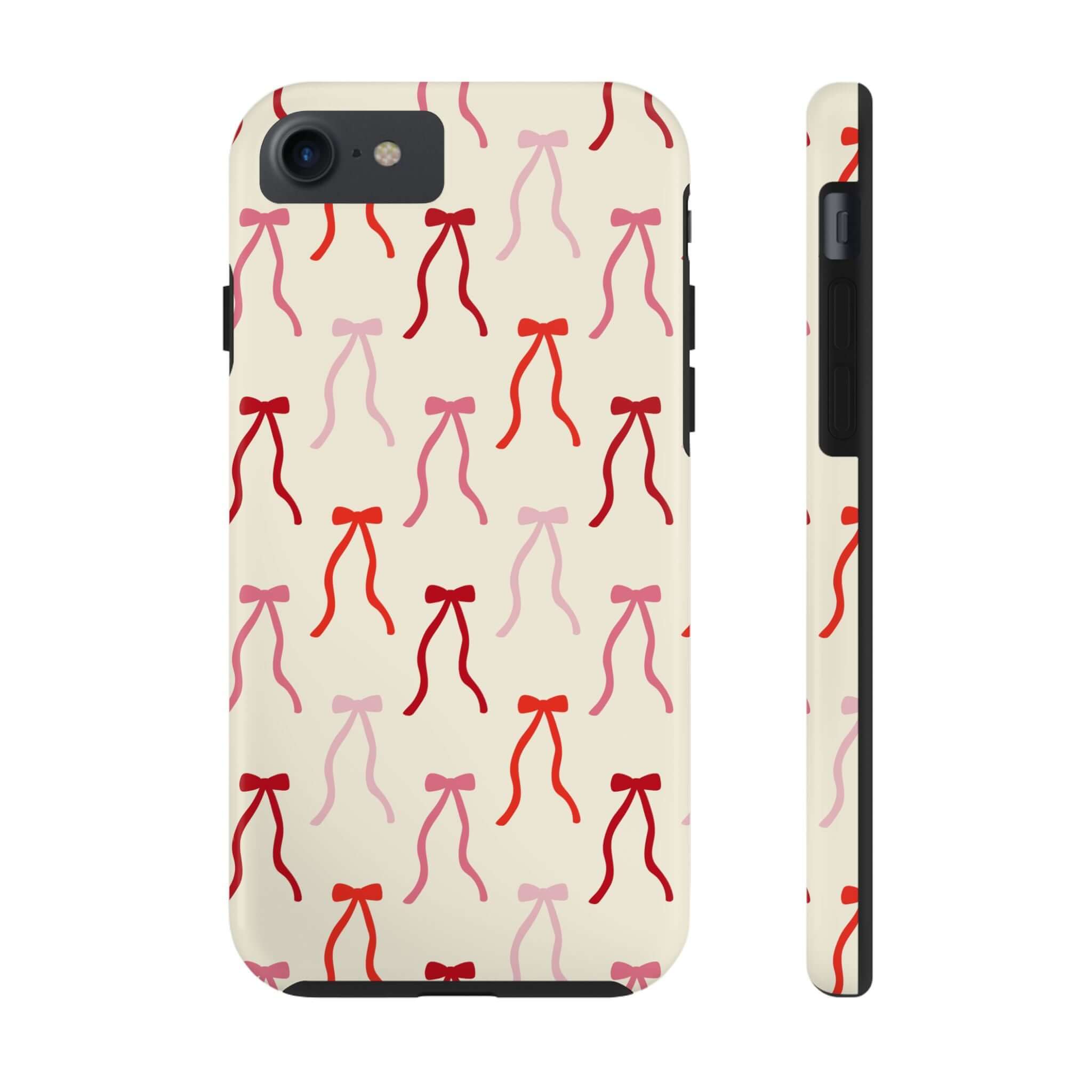 Beige Coquette Phone Case with Red Bows for iPhone 16 - Cute Design and Stylish Protection