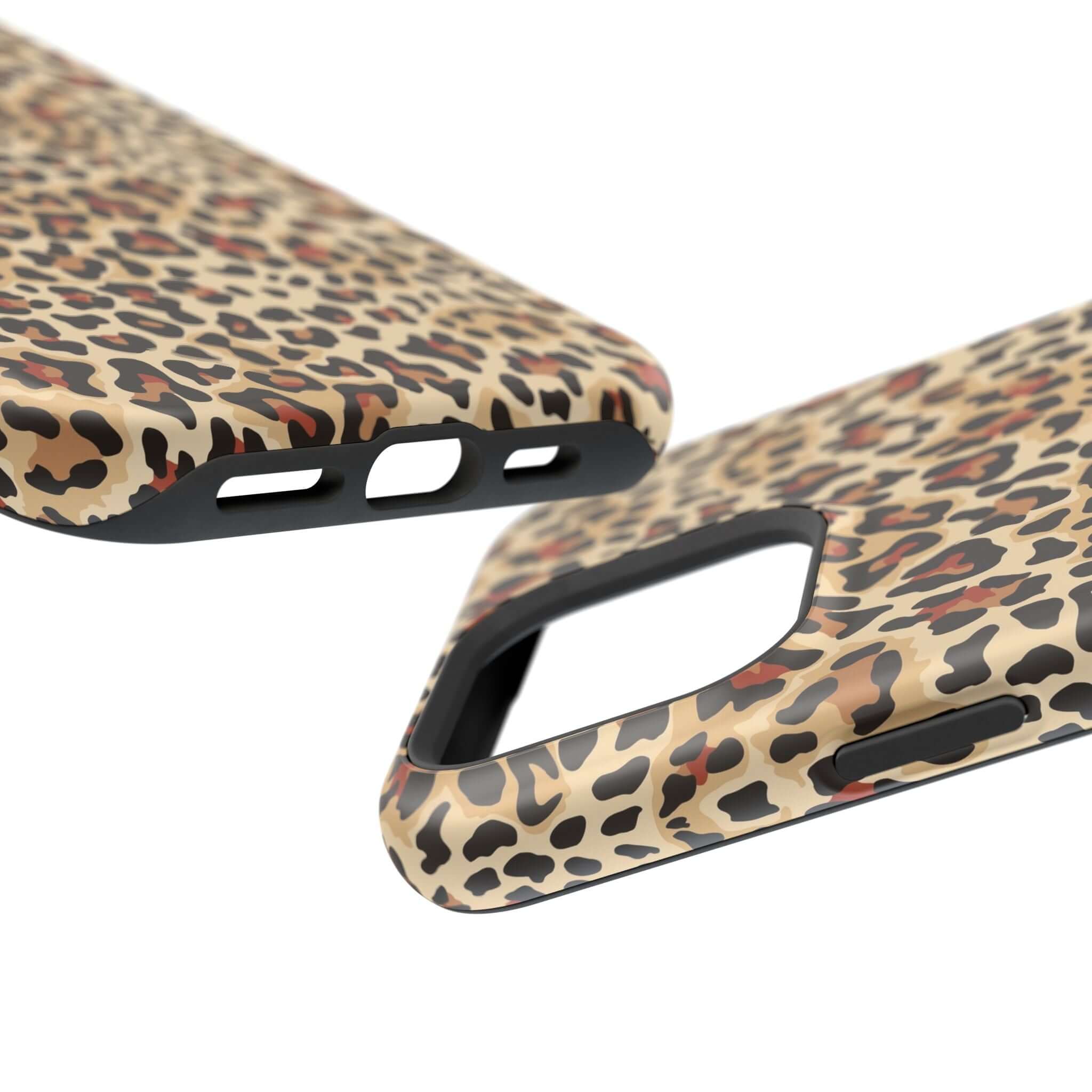 Leopard print iPhone case with colorful abstract design, cute and stylish MagSafe protection, perfect for a fashionable look.