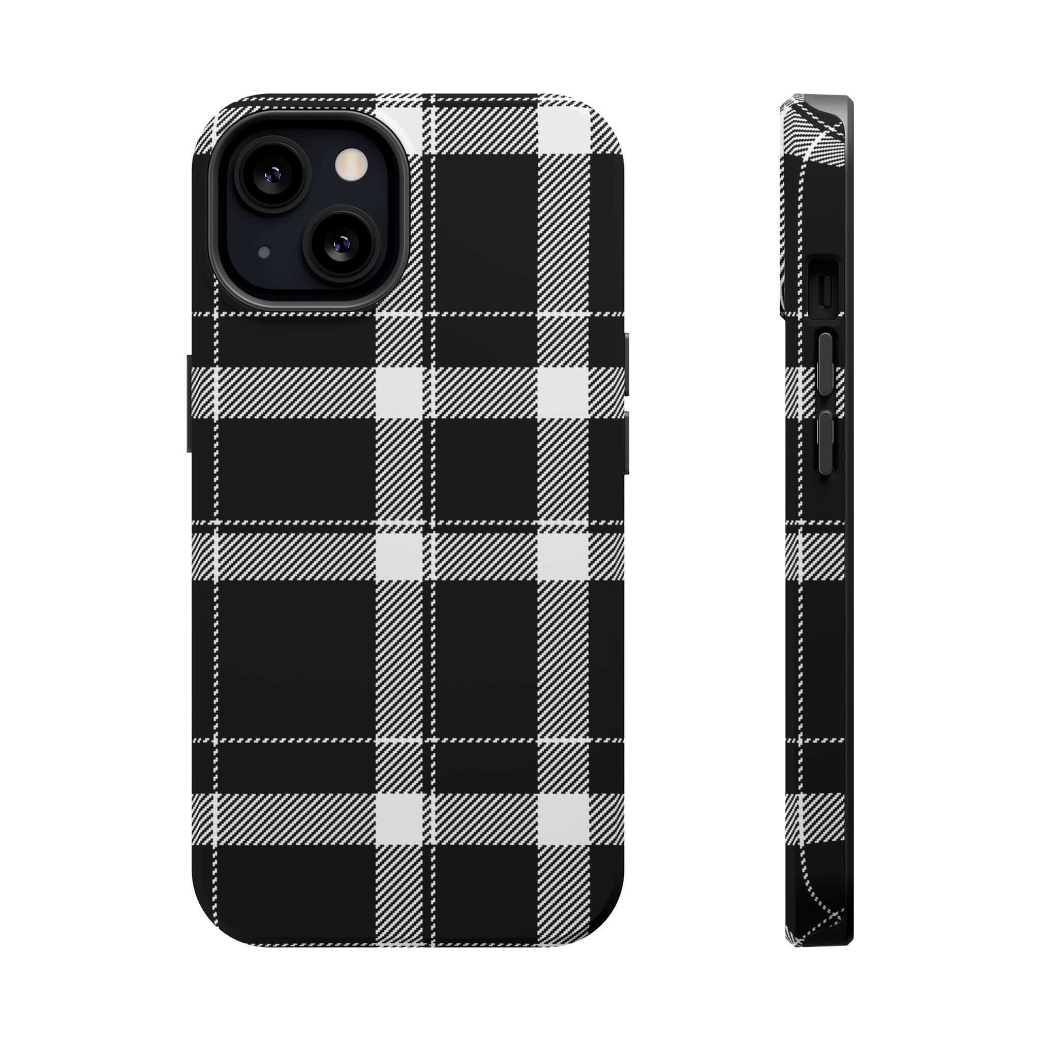 Stylish black plaid phone case for Apple iPhone, perfect cute phone cover for fashion-forward individuals.