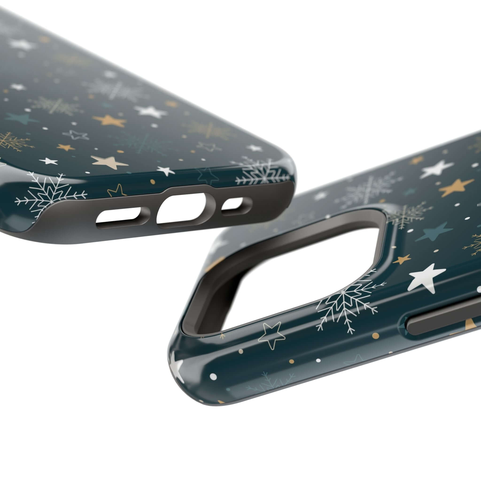 Frosted Wishes MagSafe Case with festive Christmas design and snowflakes, perfect holiday phone case for secure charging.