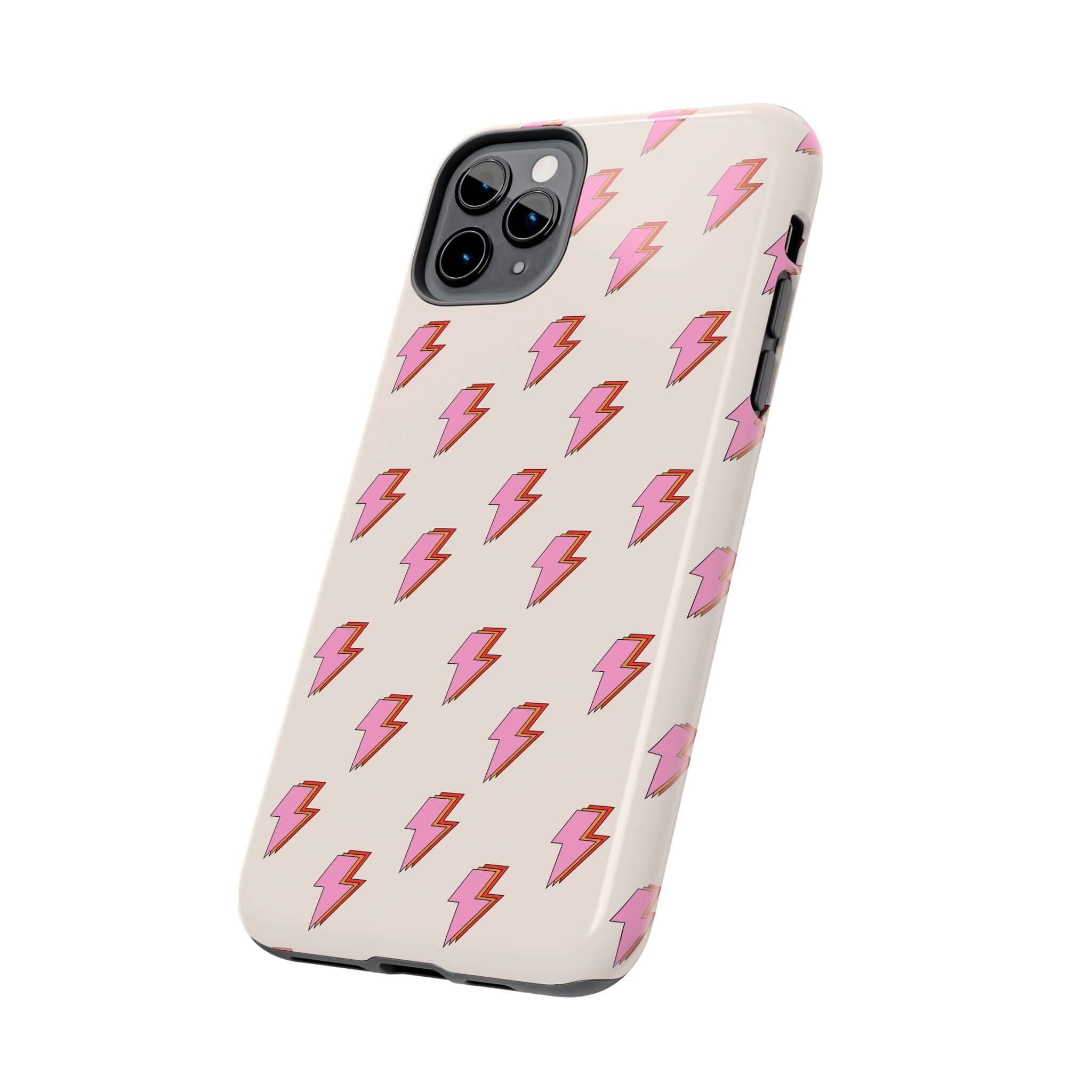 Cute Lightning Bolt iPhone Case with Pink Bolts for iPhone 14 and iPhone 15 - Electric Vibes Phone Cover