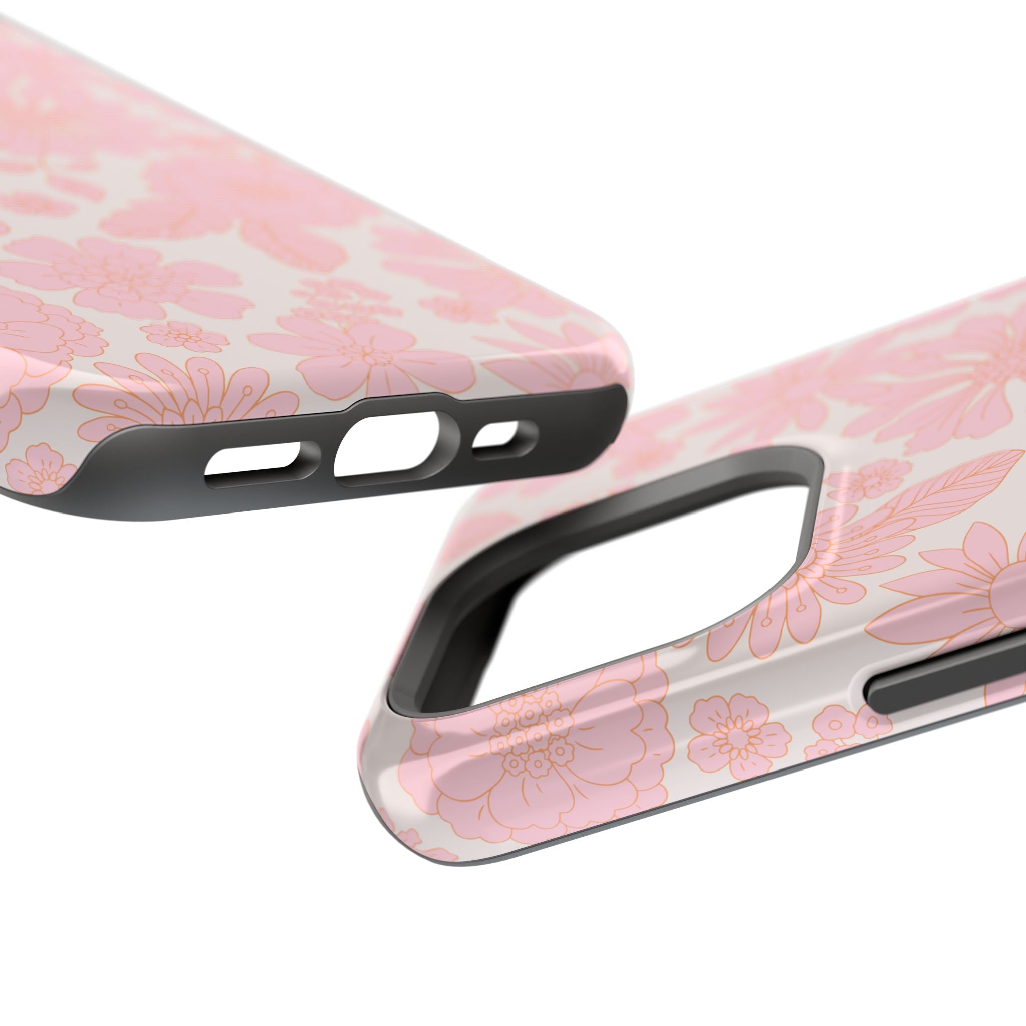 Pink floral MagSafe iPhone 16 case, cute and protective phone cover, cottagecore aesthetic.