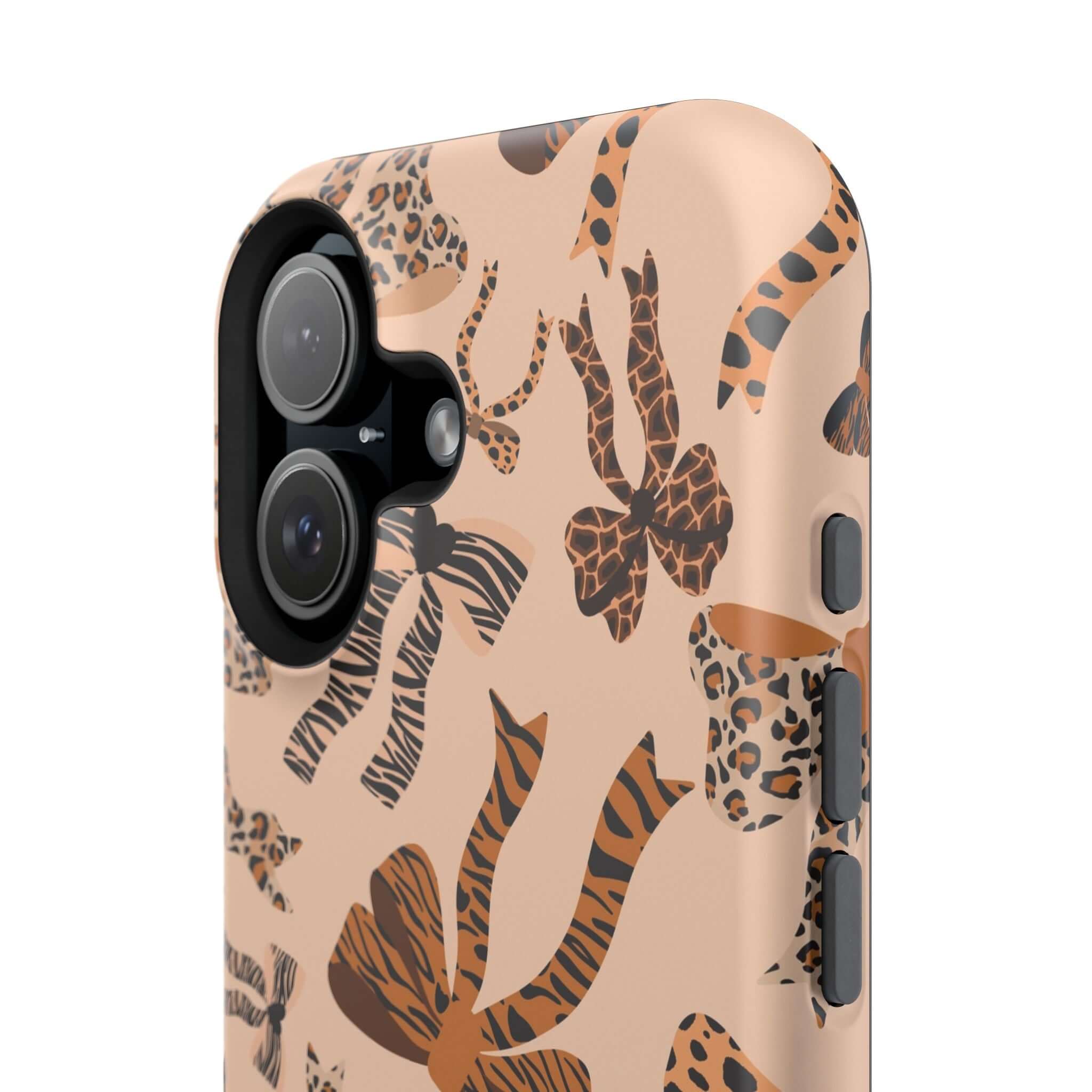 Colorful iPhone case with leopard bow pattern, Safari Coquette design, cute and abstract phone case, adds wild style to your MagSafe phone.