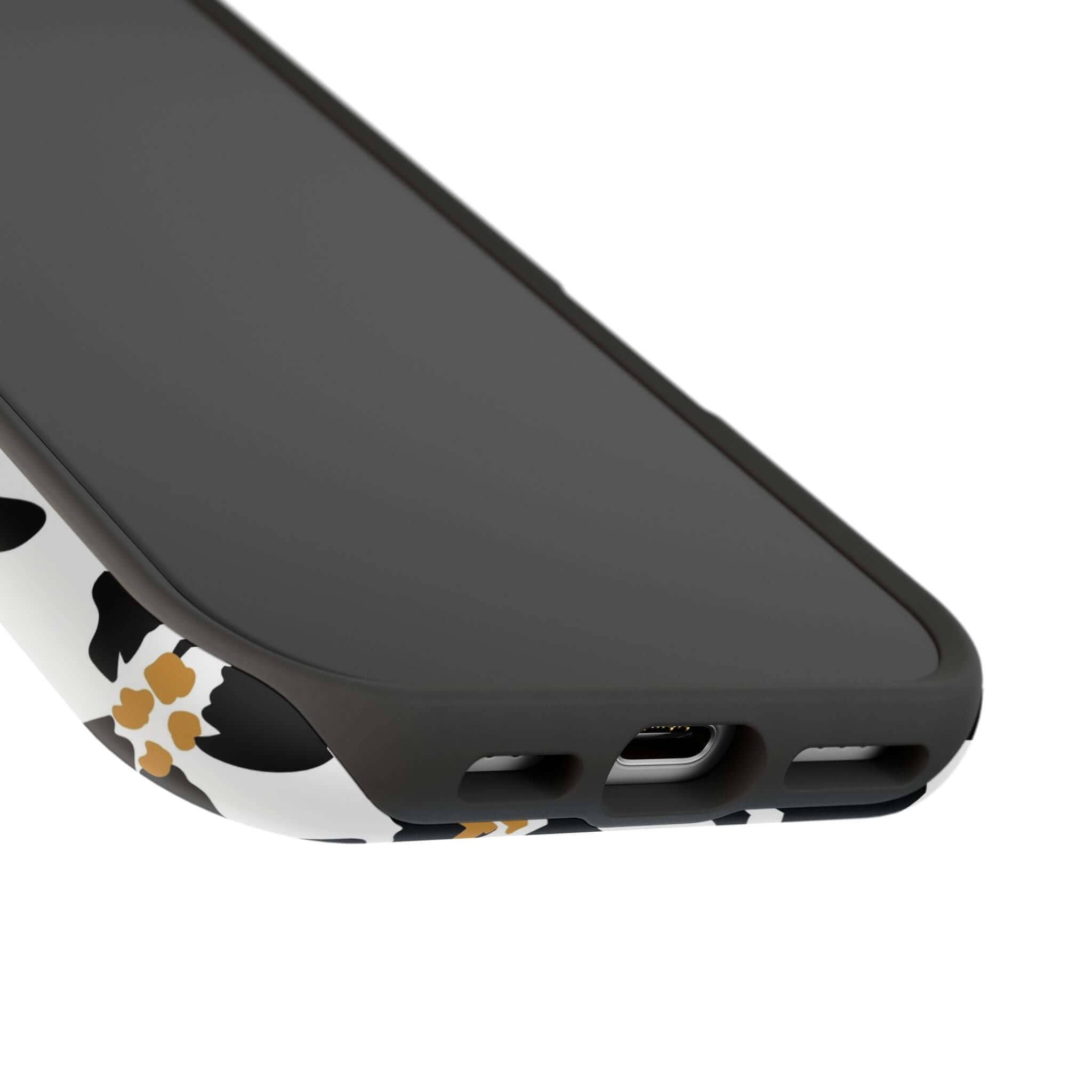 Modern Noir Flora black floral case with animal print for iPhone, cute and stylish MagSafe-compatible phone cover.