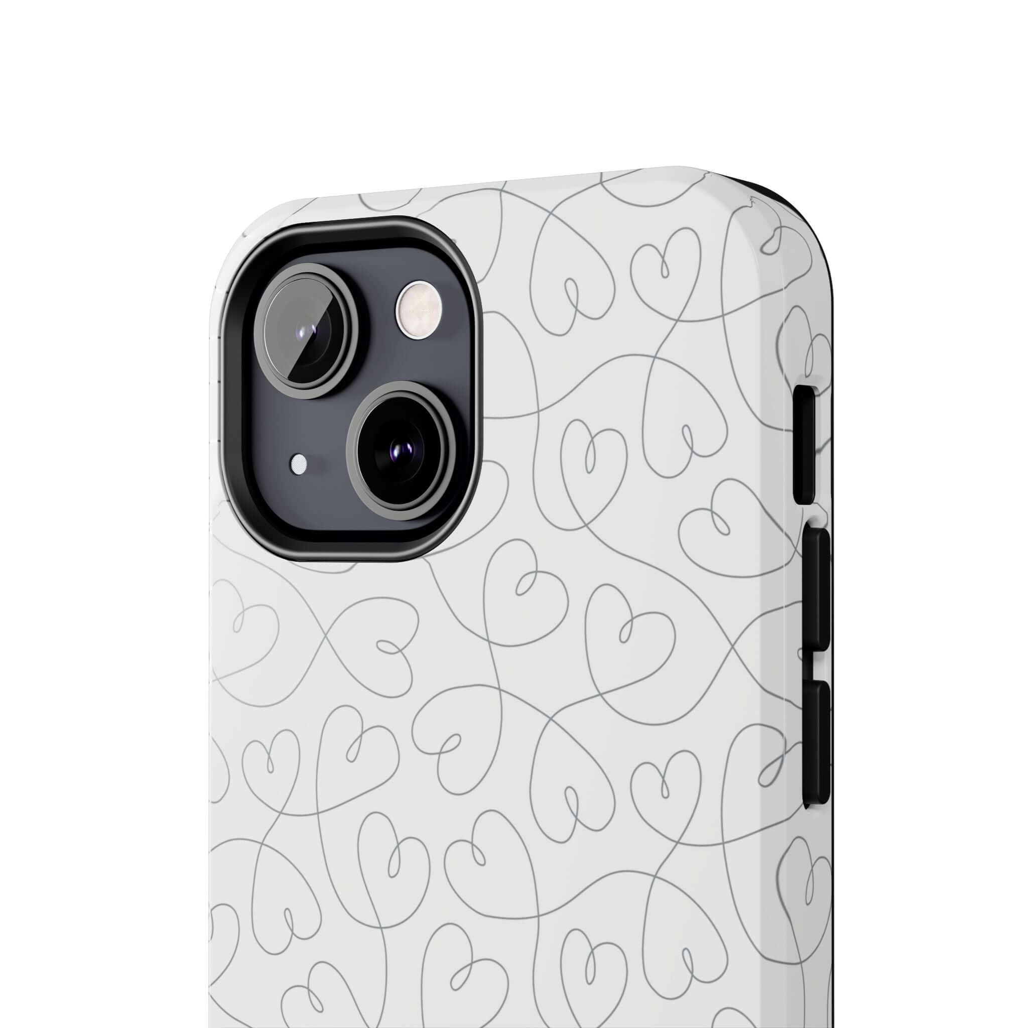 Cute iPhone 14 Pro Max Case with Abstract Hearts on Silver Background, Perfect for Brides and Weddings | Silver Hearts Romance