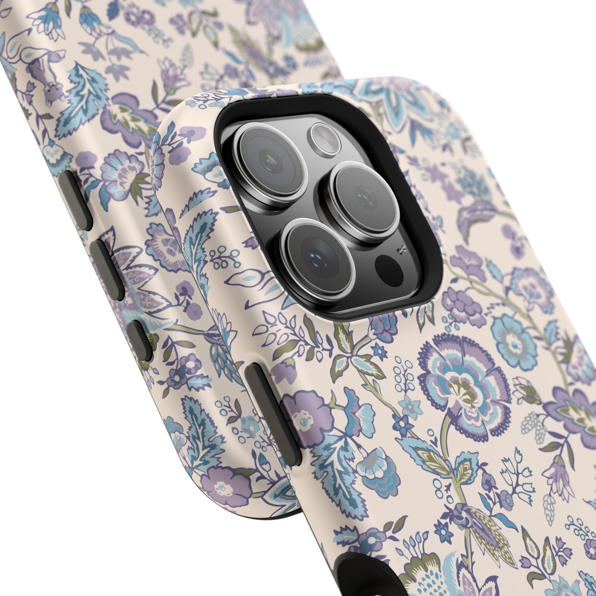 MagSafe iPhone floral case with blue CottageCore design, perfect cute phone cover for nature lovers.