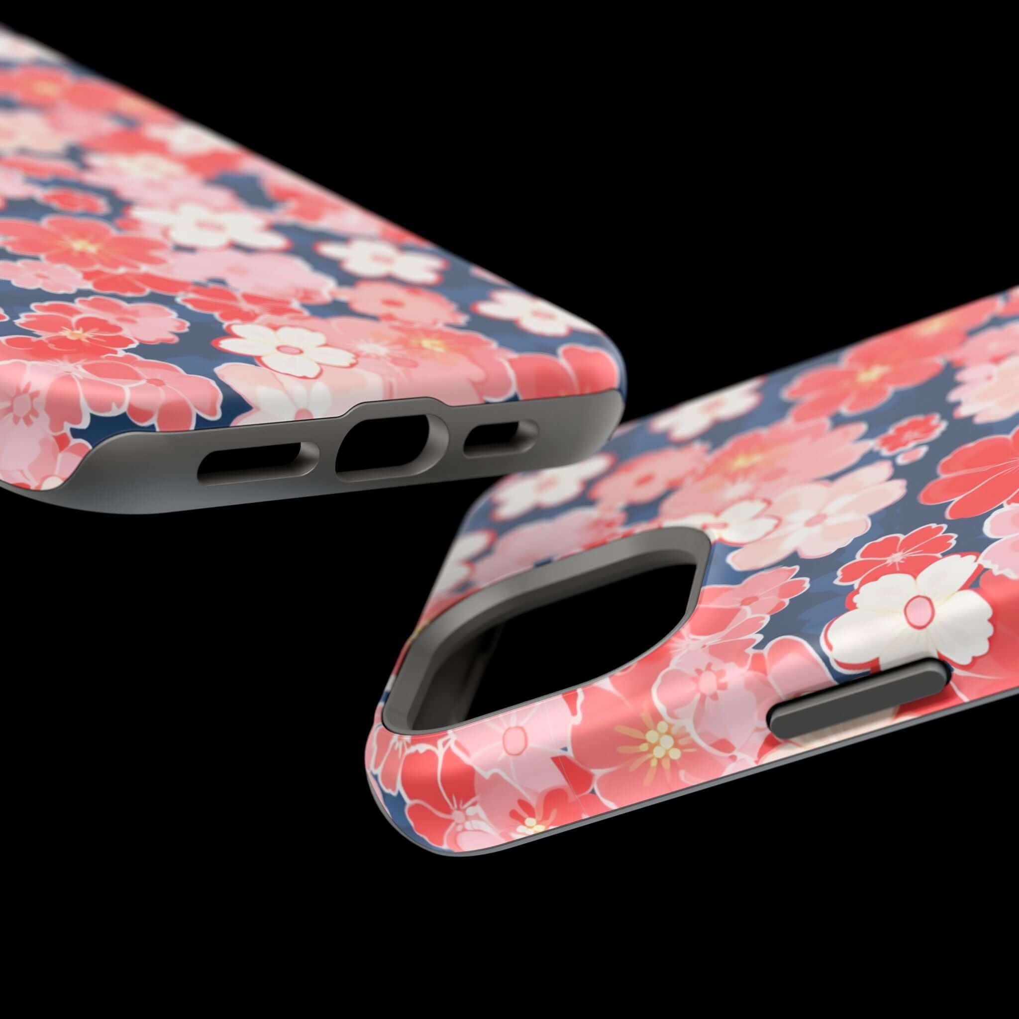 Pink floral phone case for iPhone 14 Pro Max optimized for protection and style. Free shipping included. Close-up of design details.