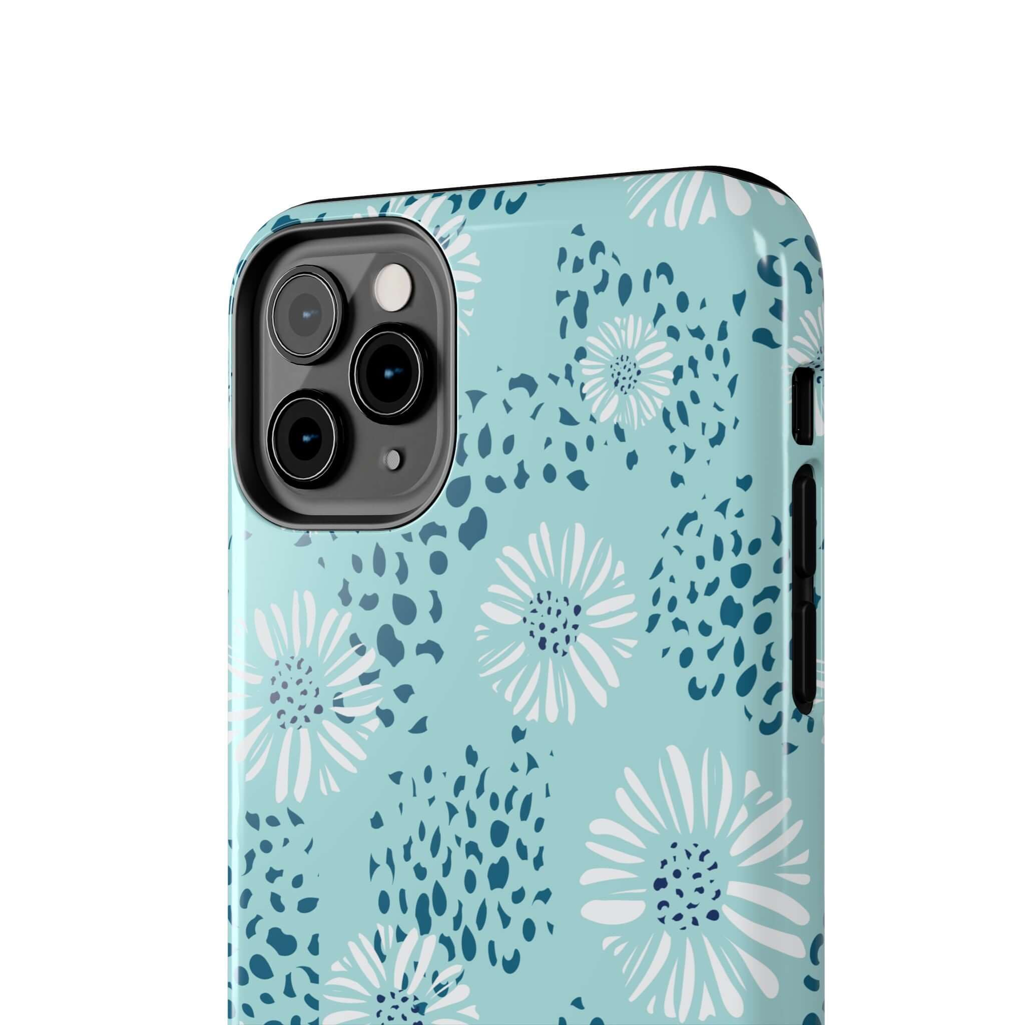 Floral beach design teal phone case for iPhone 14 Pro Max, colorful and cute summer phone accessory, also compatible with Samsung S23